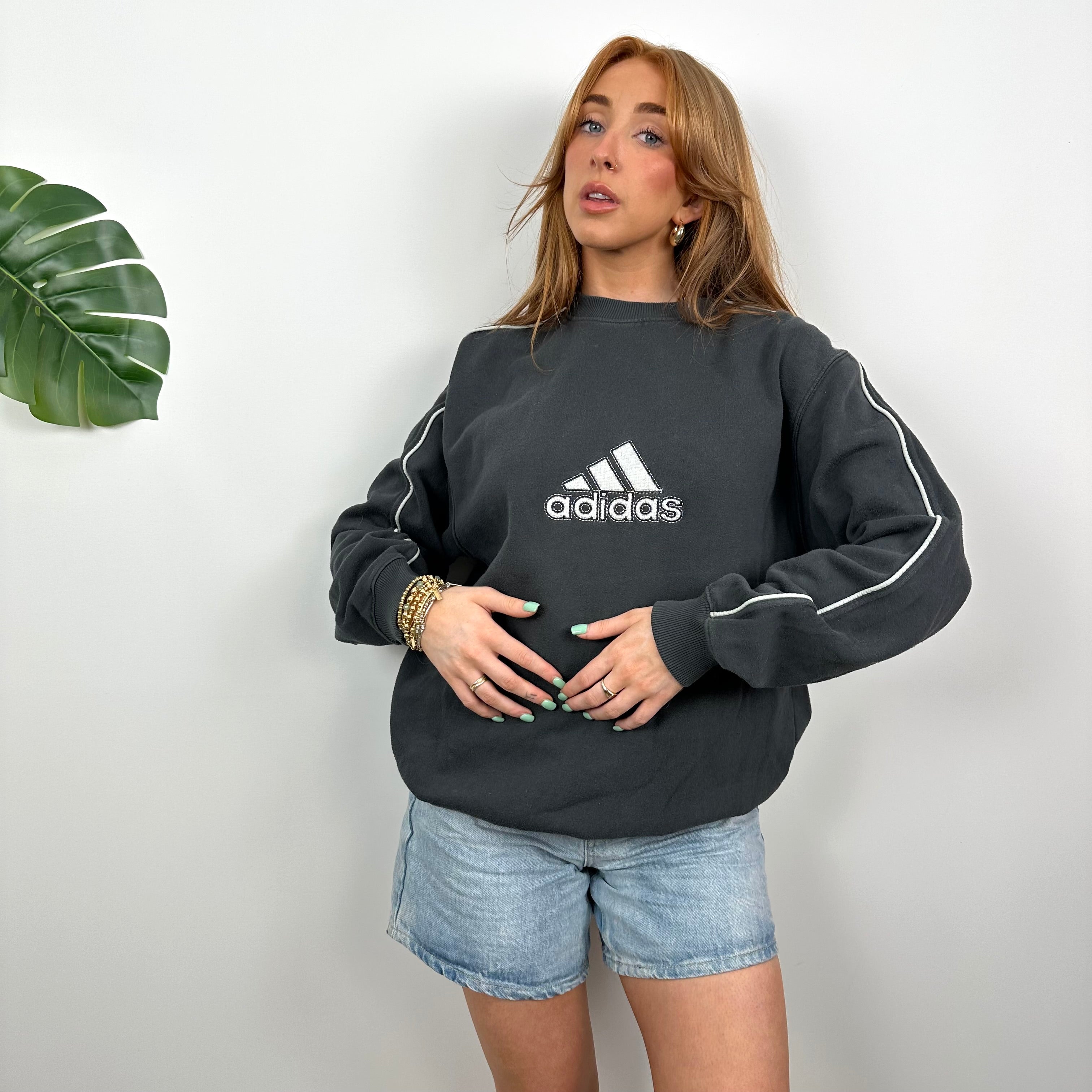 Adidas Black Embroidered Spell Out Sweatshirt (M)