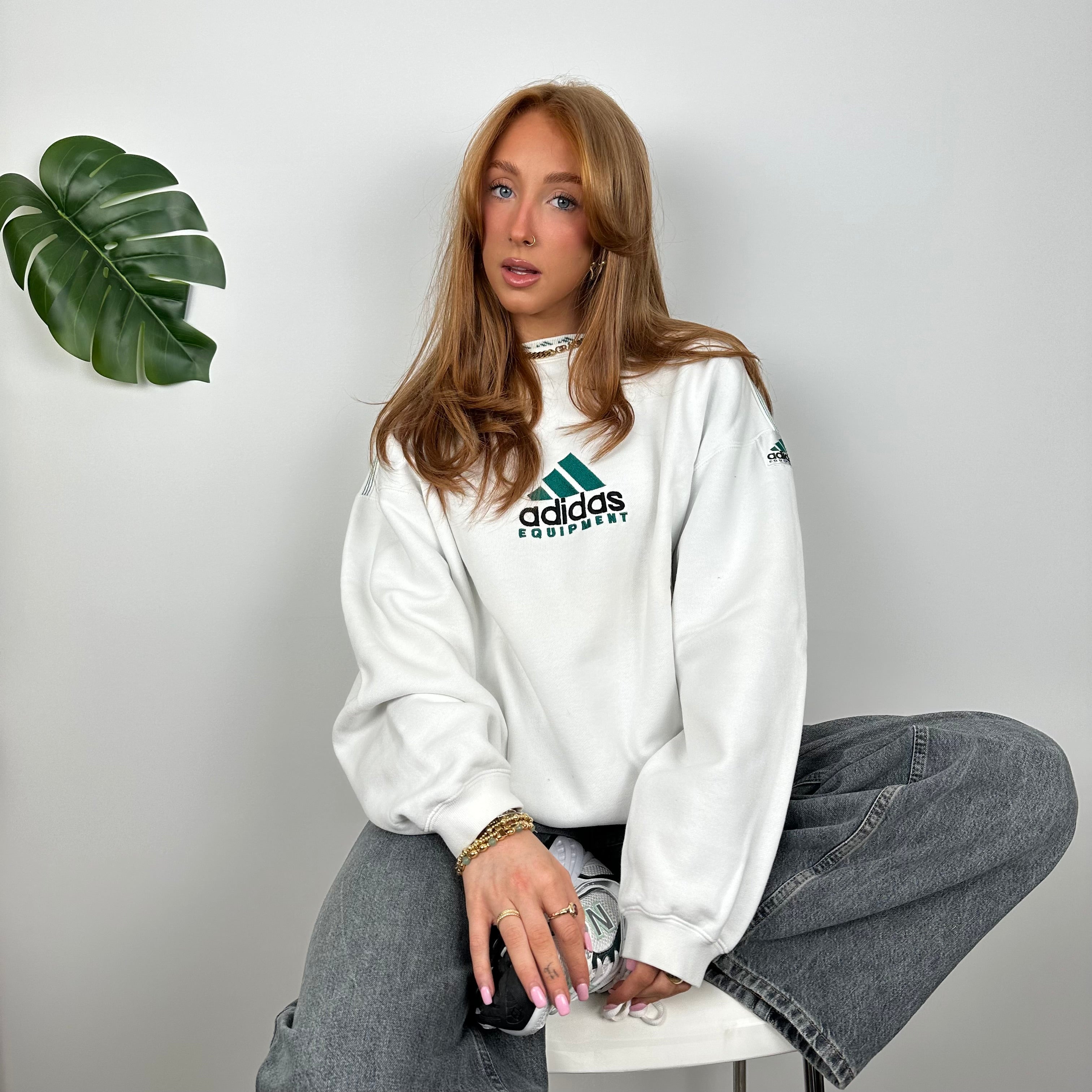 Adidas Equipment RARE White Embroidered Spell Out Sweatshirt (M)