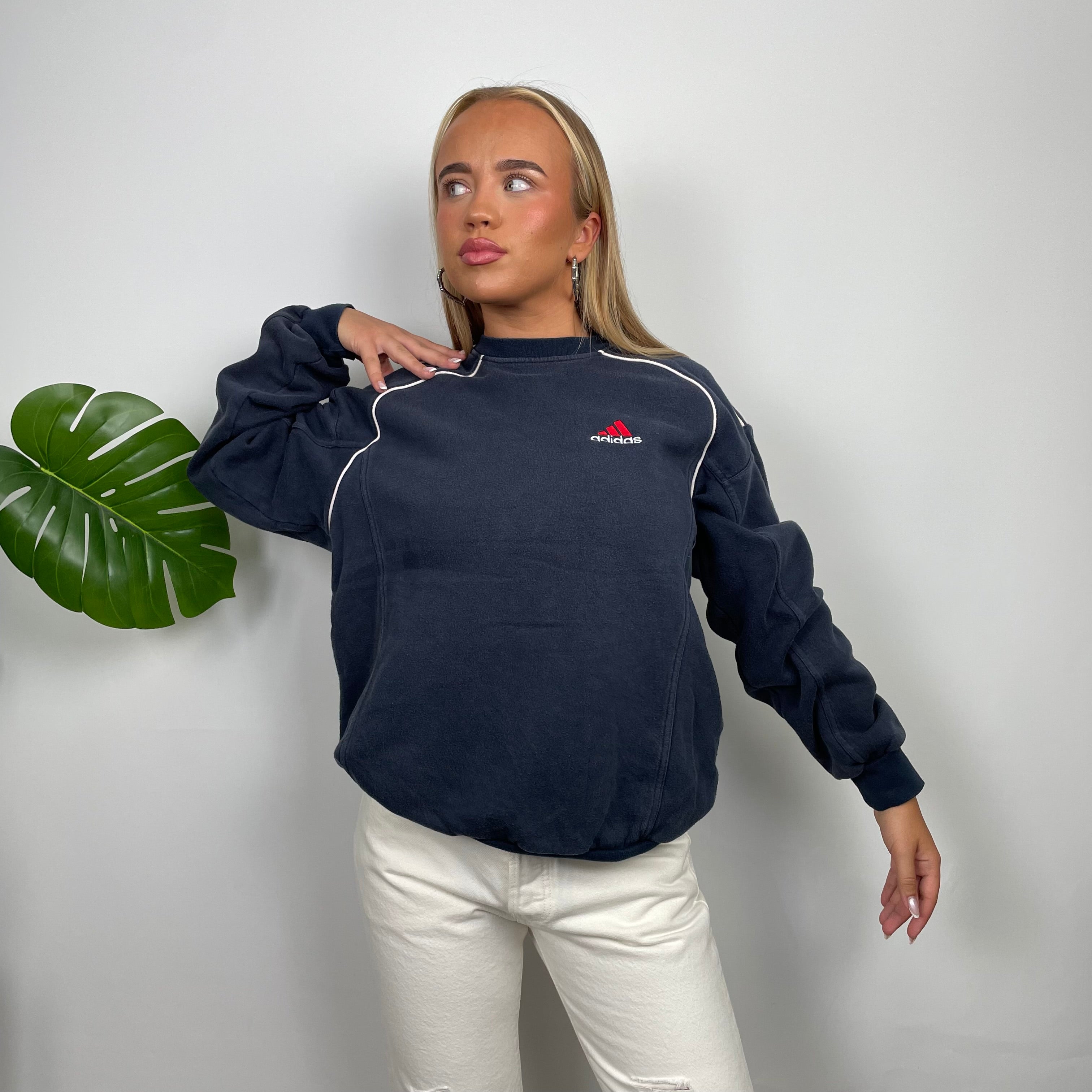 Adidas Navy Embroidered Spell Out Sweatshirt (S)