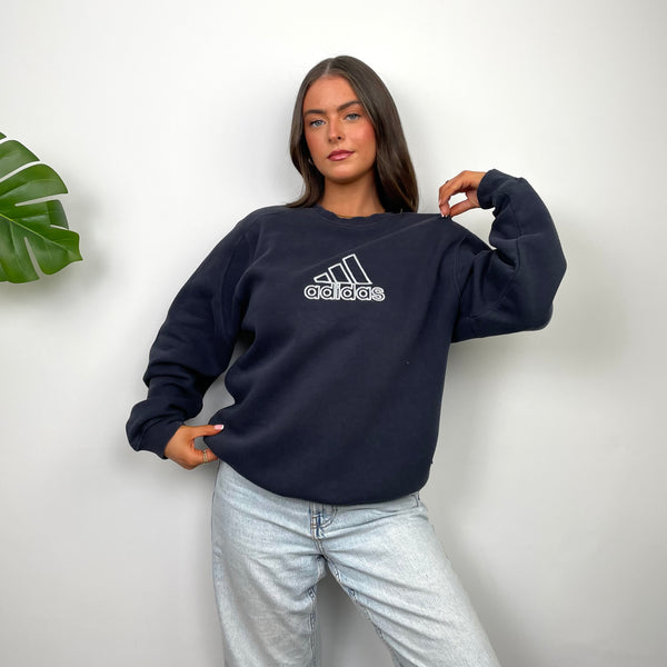 Adidas Navy Embroidered Spell Out Sweatshirt (L)