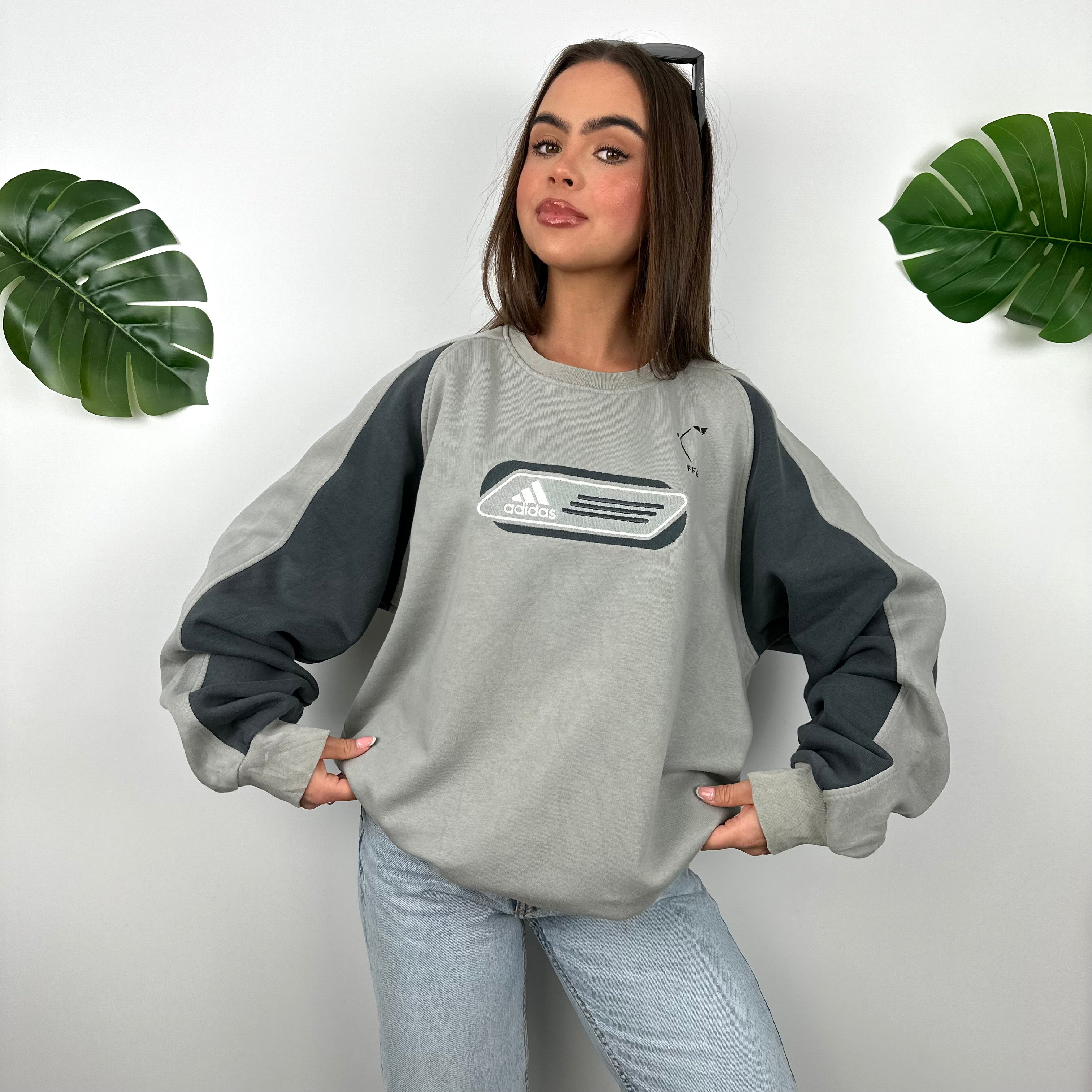 Adidas Grey Embroidered Spell Out Sweatshirt (L)