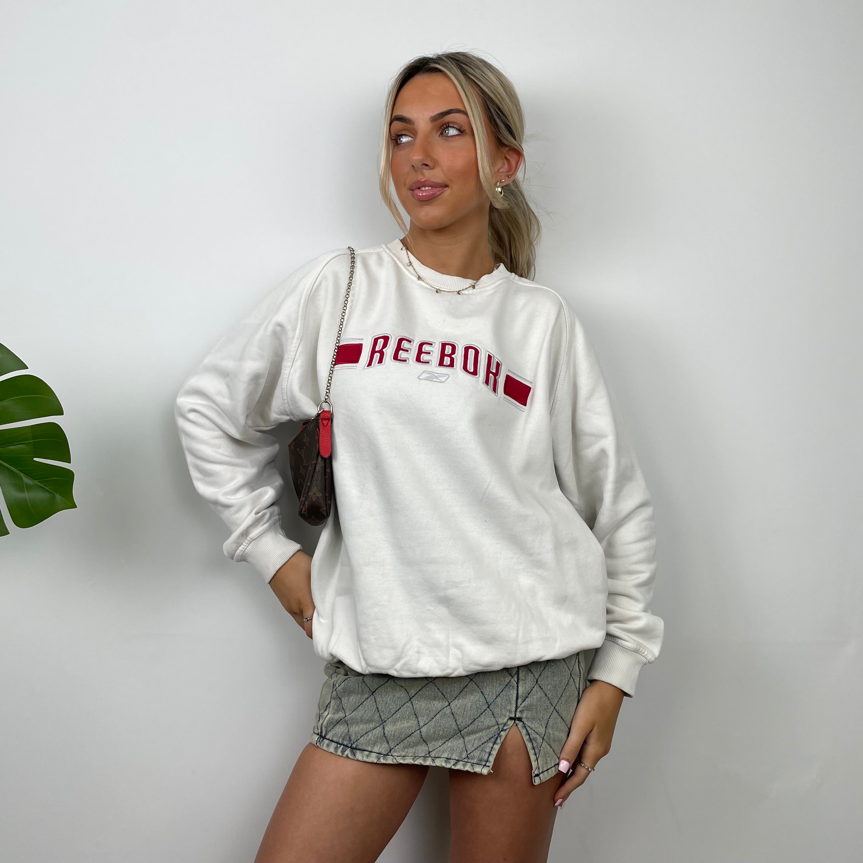 Reebok White Embroidered Spell Out Sweatshirt (S)