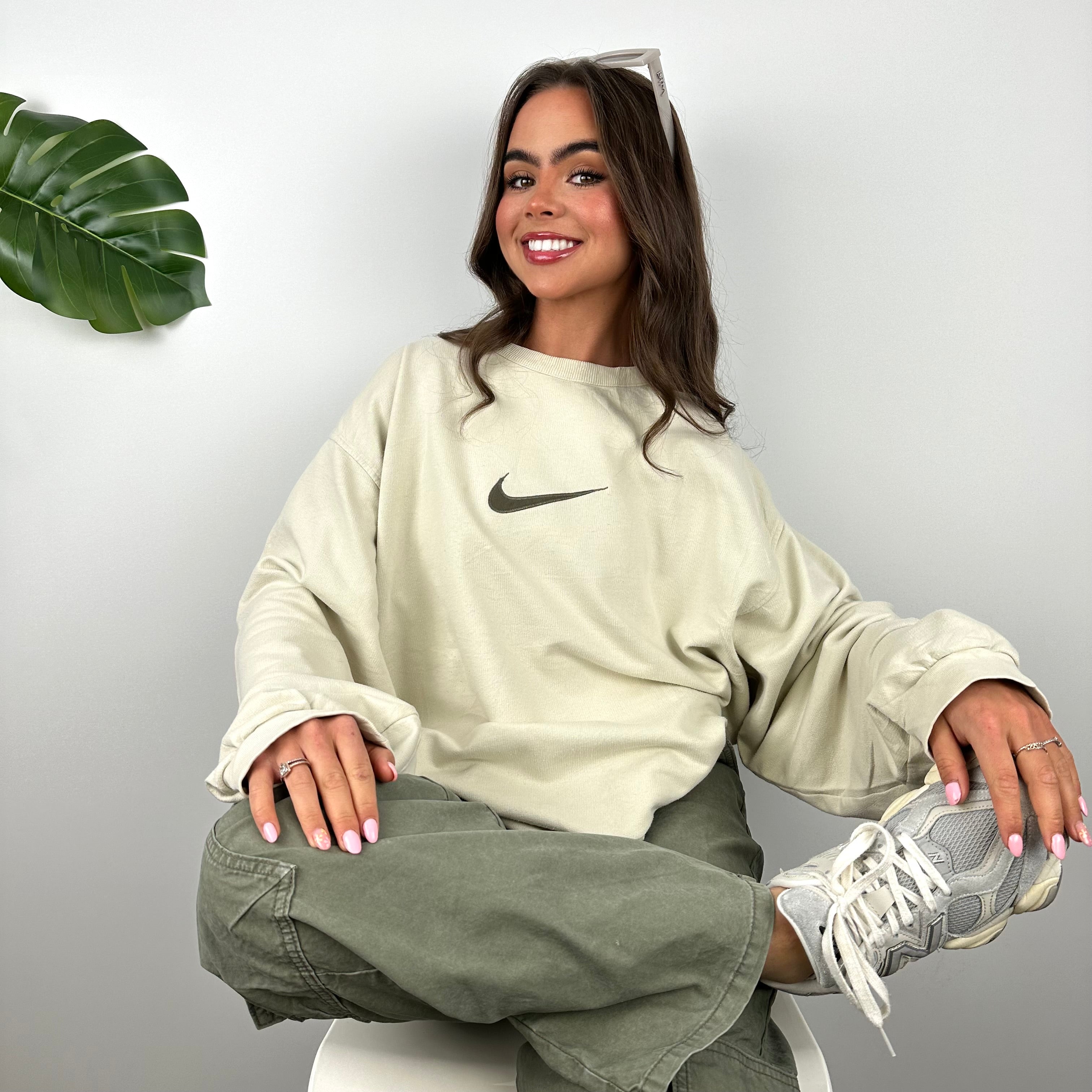 Nike Cream Embroidered Swoosh Sweatshirt (XL)