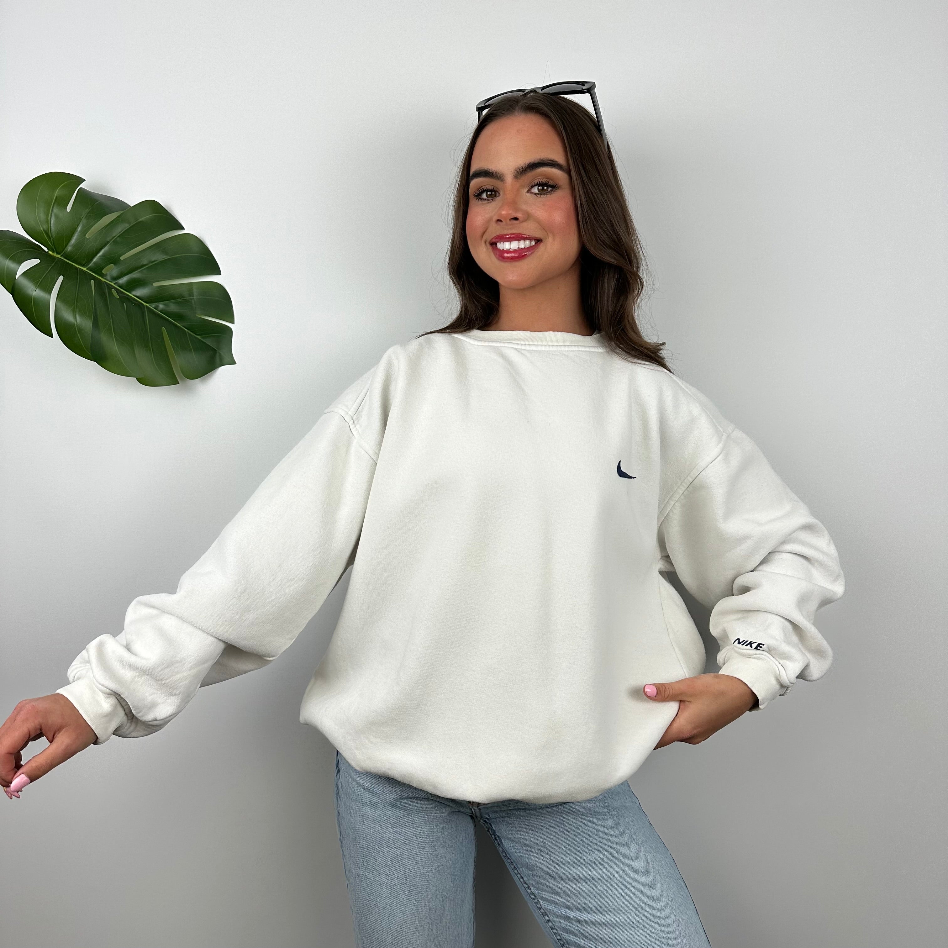 Nike White Embroidered Swoosh Sweatshirt (XL)