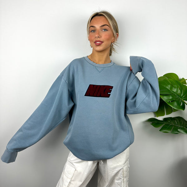 Nike Blue Embroidered Spell Out Sweatshirt (XL)