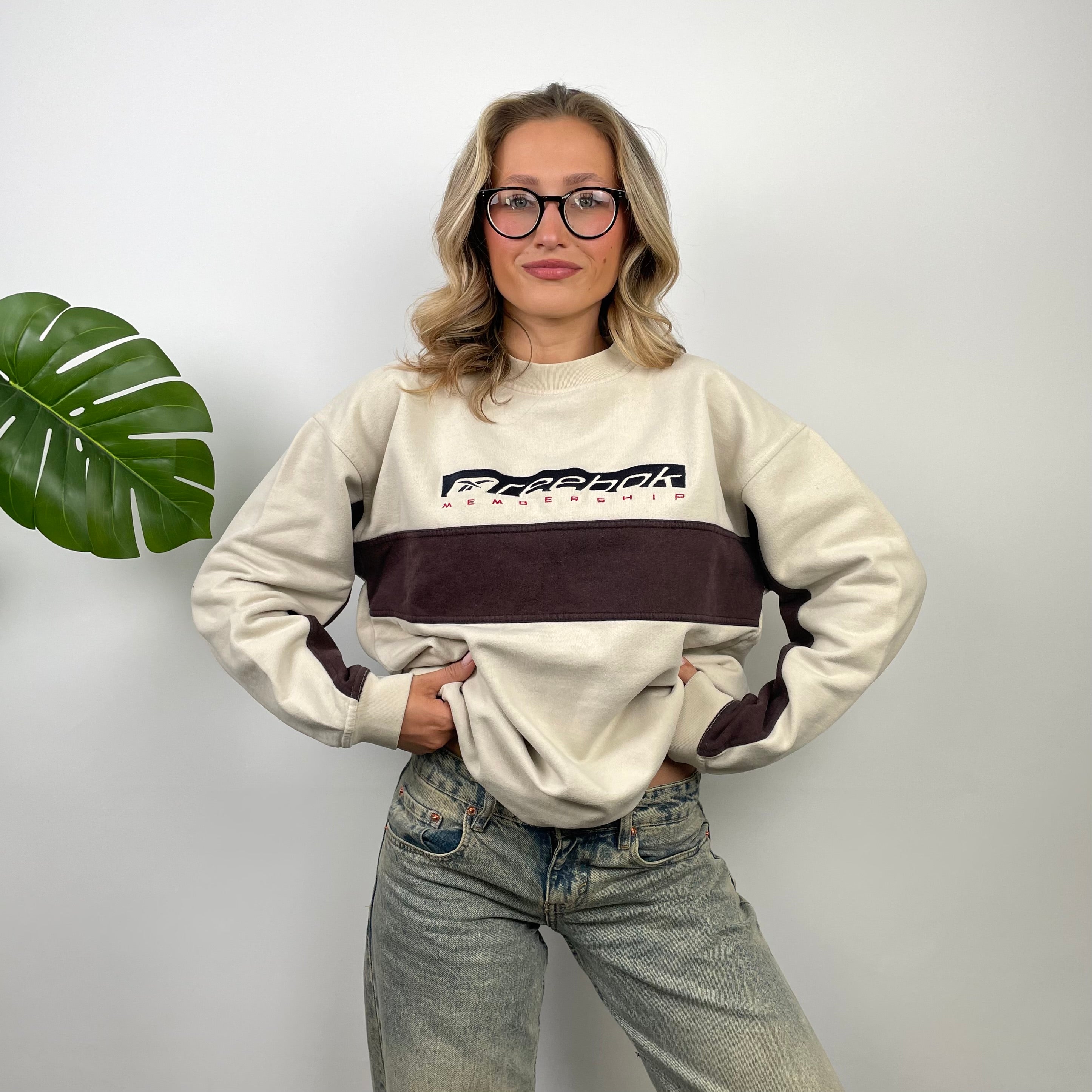 Reebok RARE Cream Embroidered Spell Out Sweatshirt (L)