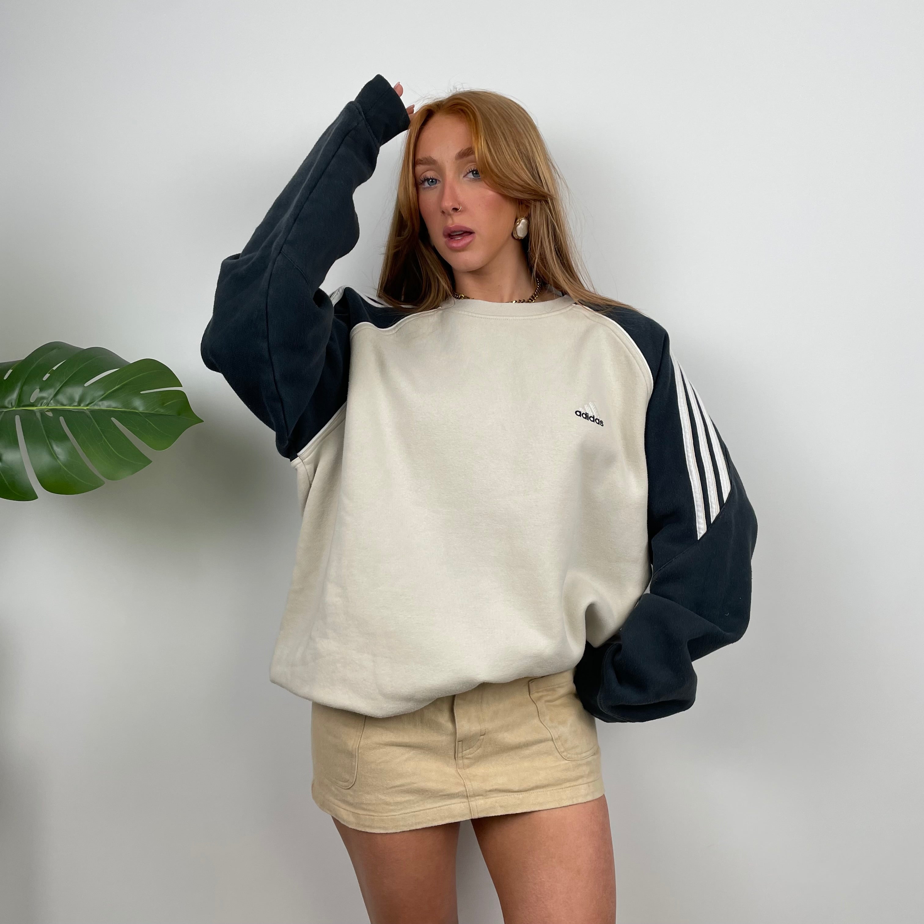 Adidas Cream Embroidered Spell Out Sweatshirt (L)