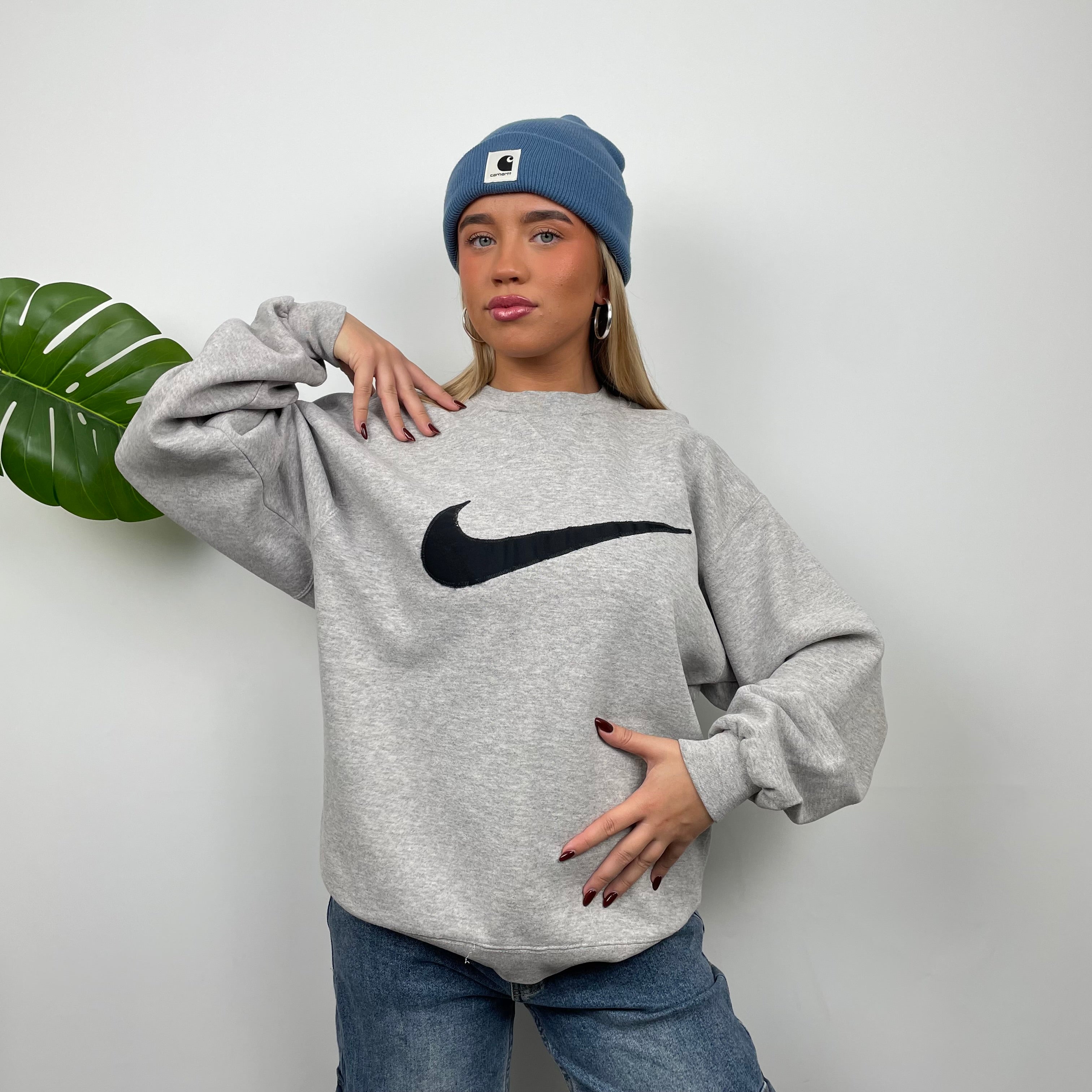 Nike Grey Embroidered Swoosh Sweatshirt (L)