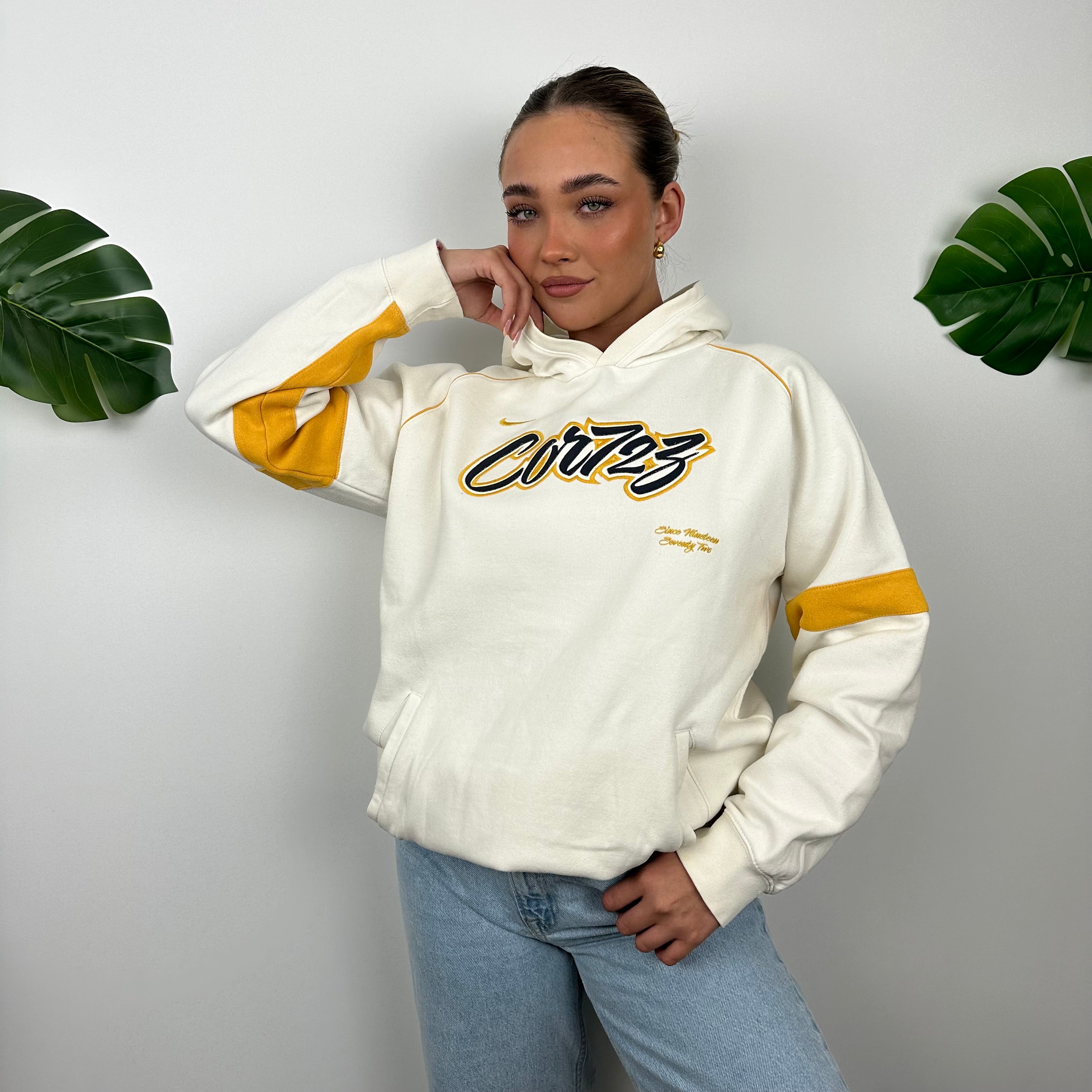 Nike Cortez RARE Cream Embroidered Spell Out Hoodie (M)