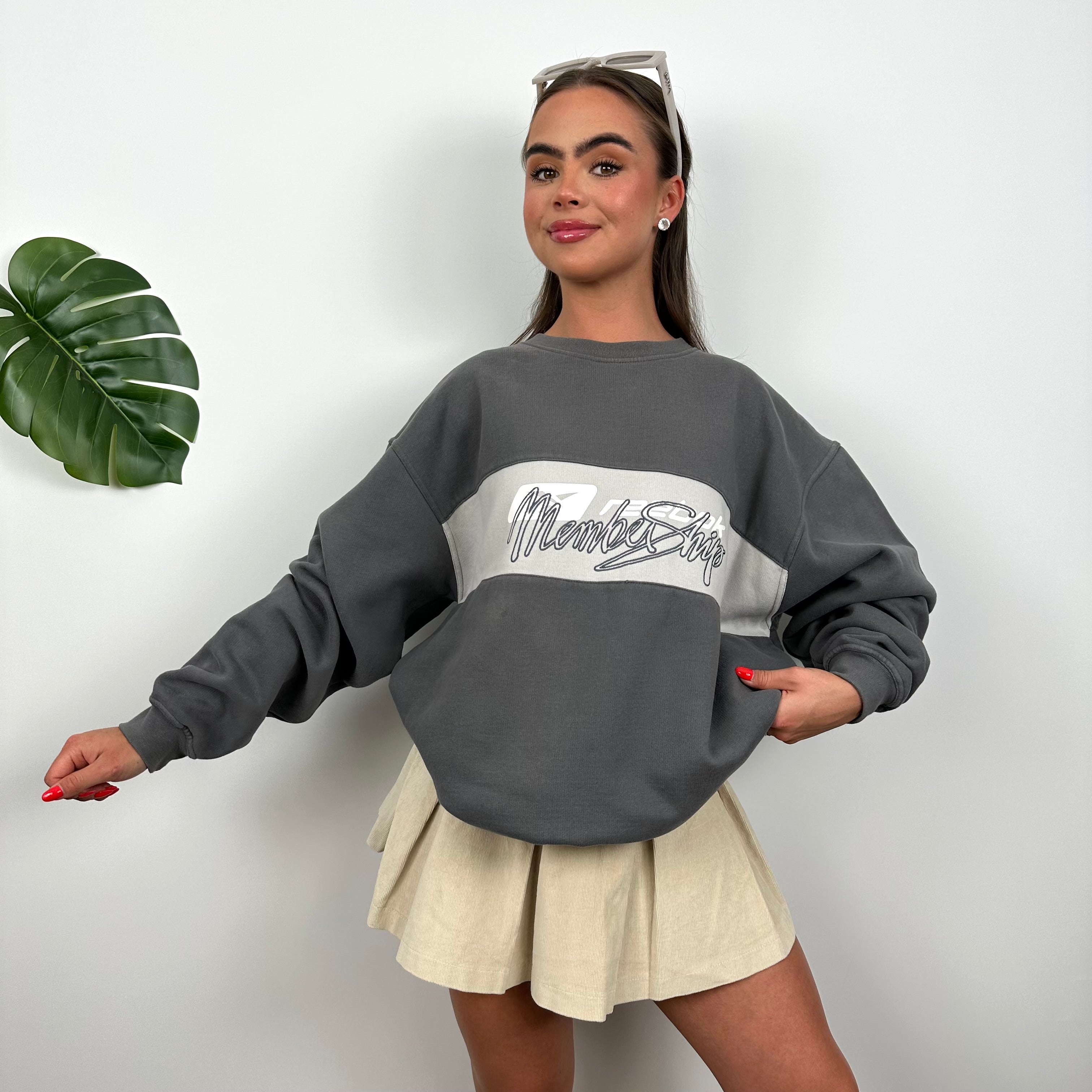 Reebok Grey Embroidered Spell Out Sweatshirt (L)