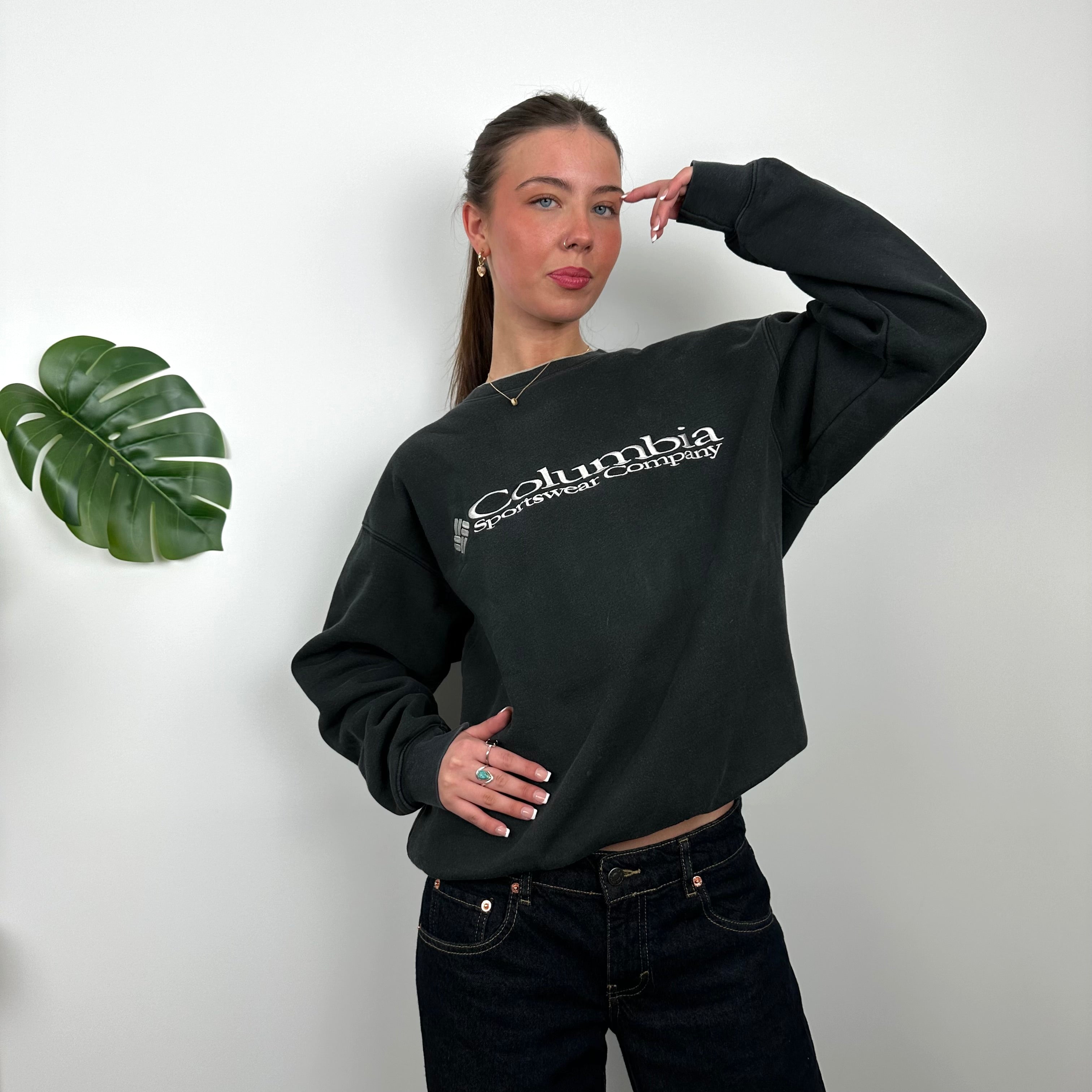 Columbia RARE Black Embroidered Spell Out Sweatshirt (M)