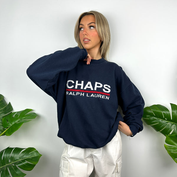 Chaps Ralph Lauren Navy Embroidered Spell Out Sweatshirt (L)
