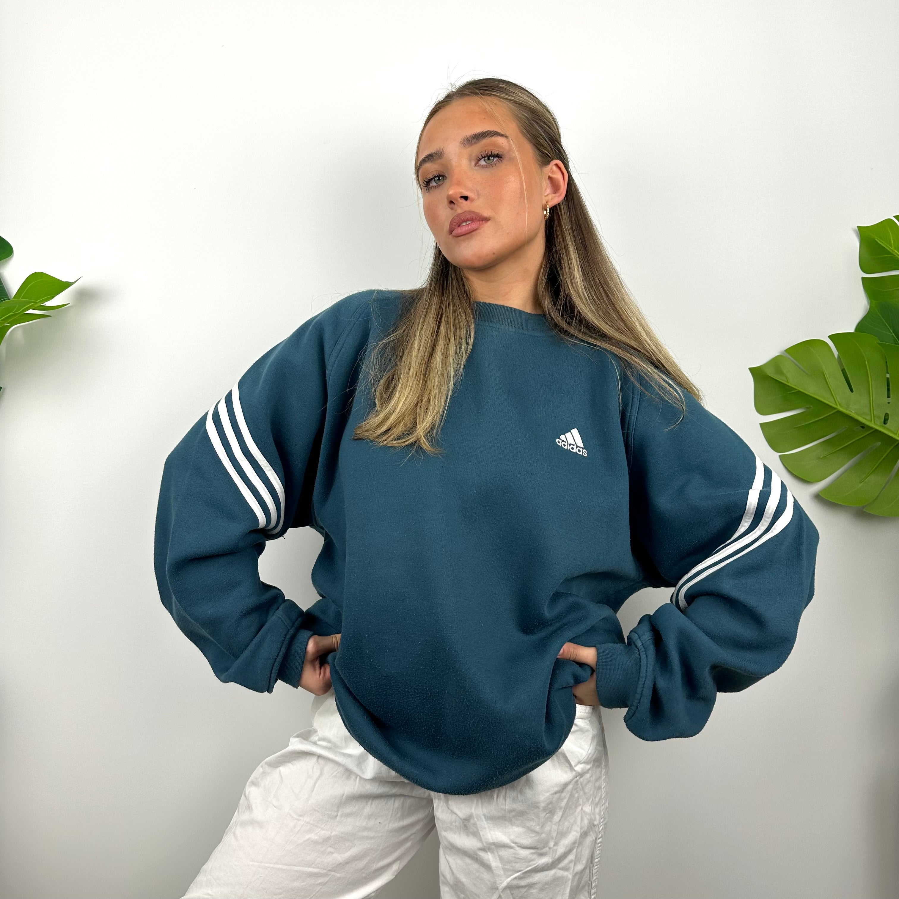 Adidas Blue Embroidered Spell Out Sweatshirt (L)