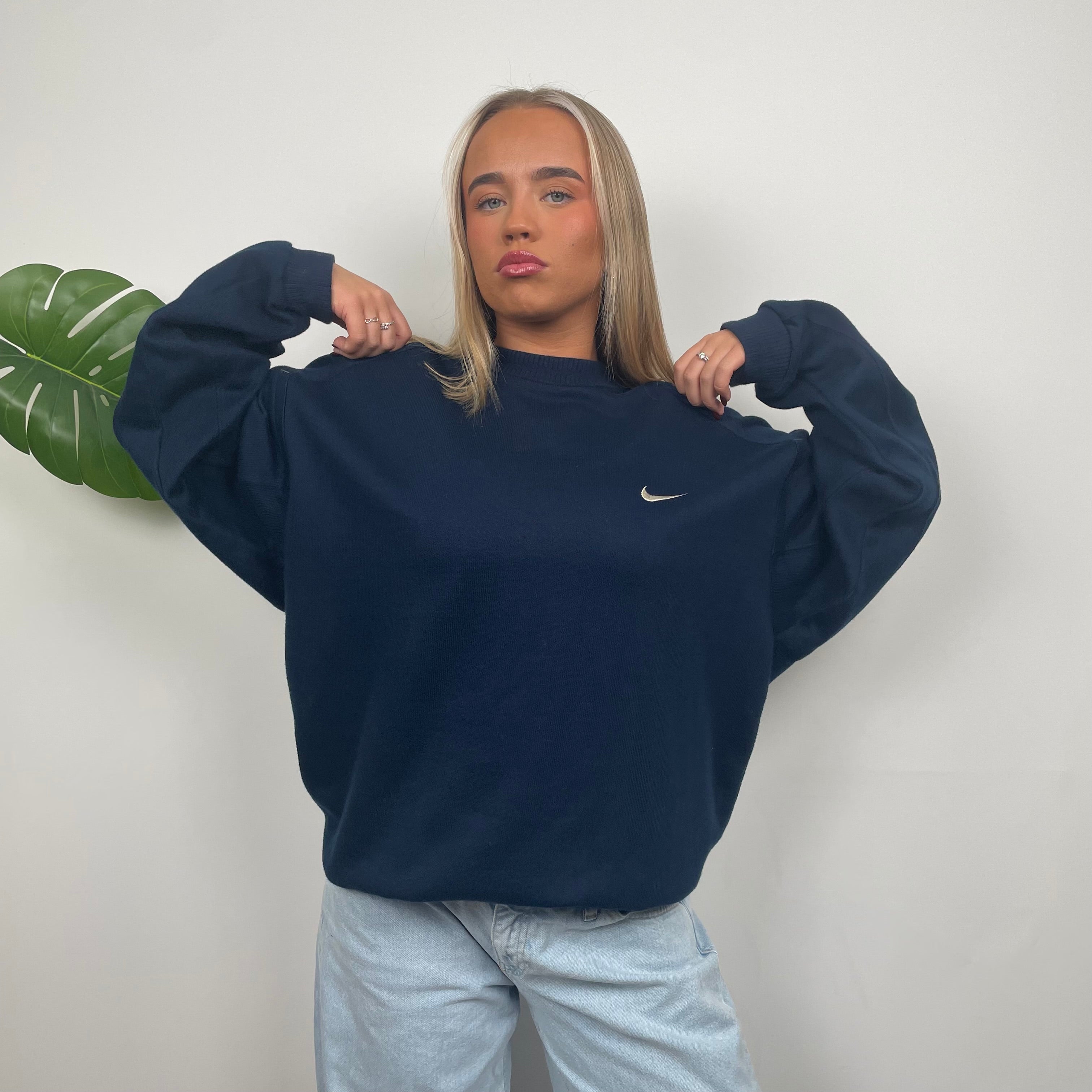 Nike Navy Embroidered Swoosh Sweatshirt (L)