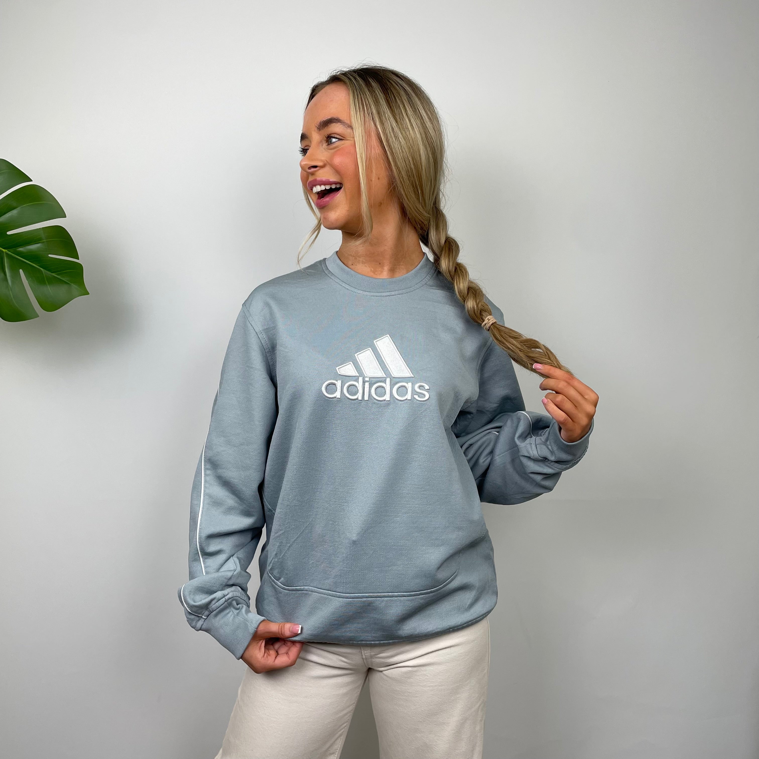 Adidas Baby Blue Embroidered Spell Out Sweatshirt (M)