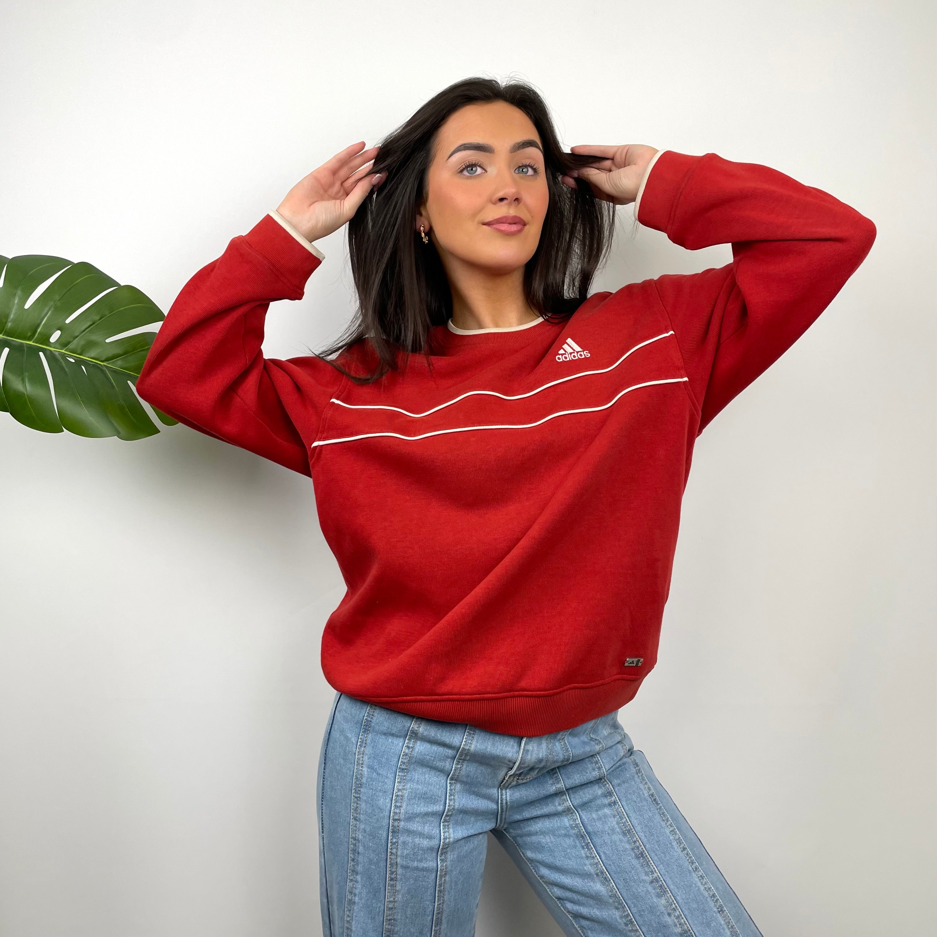 Adidas Red Embroidered Spell Out Sweatshirt (M)