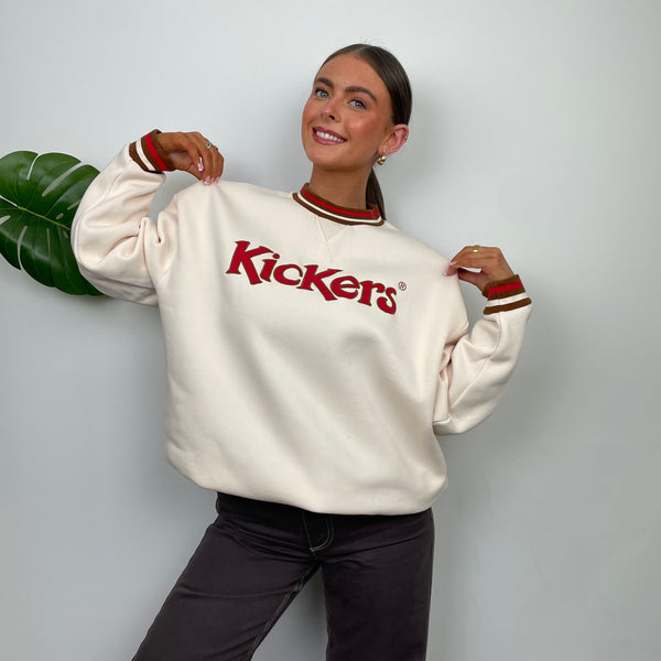 Kickers RARE Cream Embroidered Spell Out Sweatshirt (M)