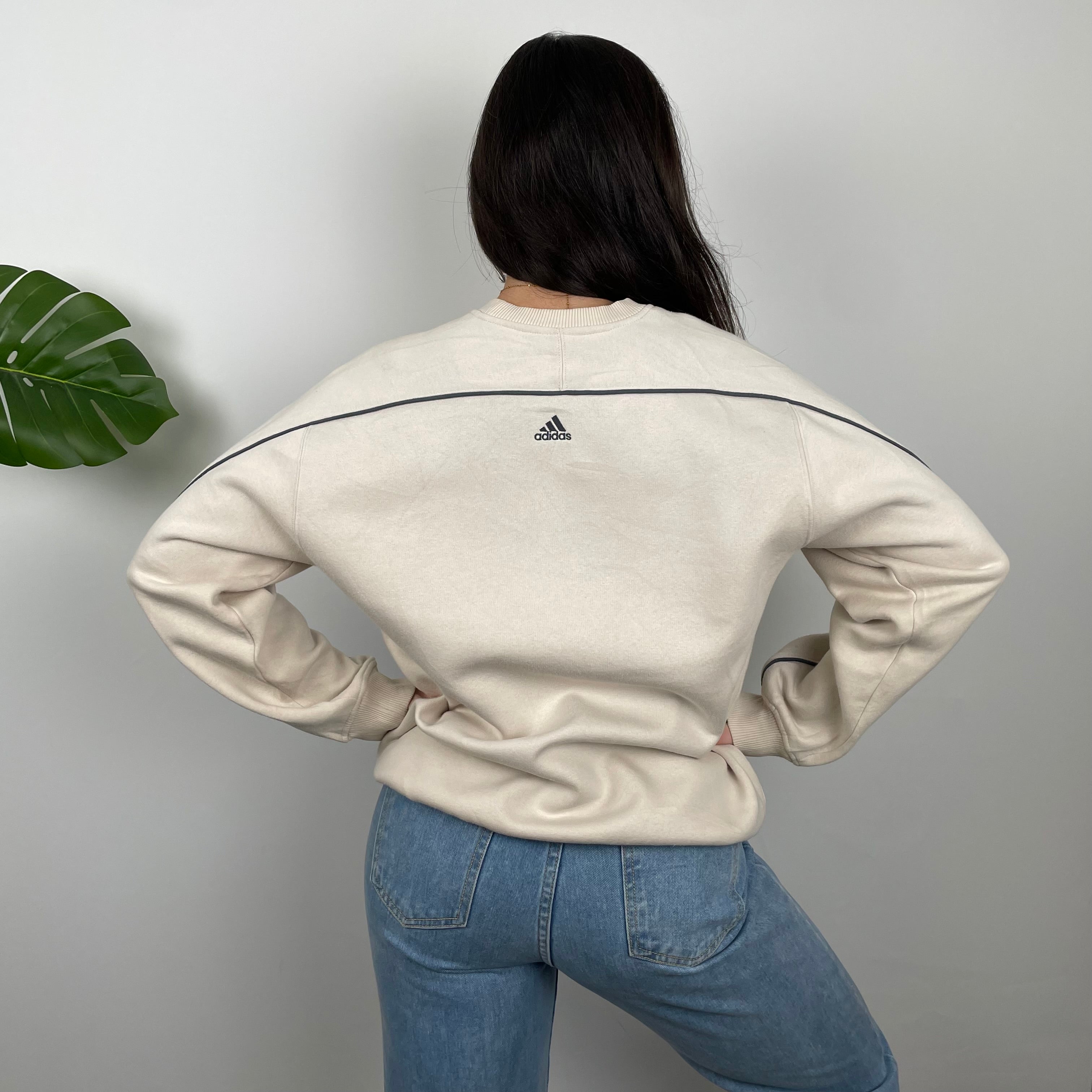 Adidas Cream Embroidered Spell Out Sweatshirt (M)