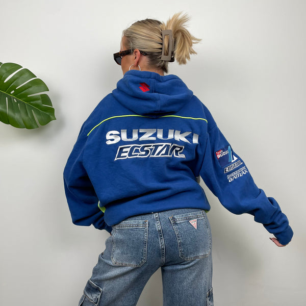 Suzuki Racing RARE Blue Embroidered Spell Out Zip Up Hoodie Jacket (M)