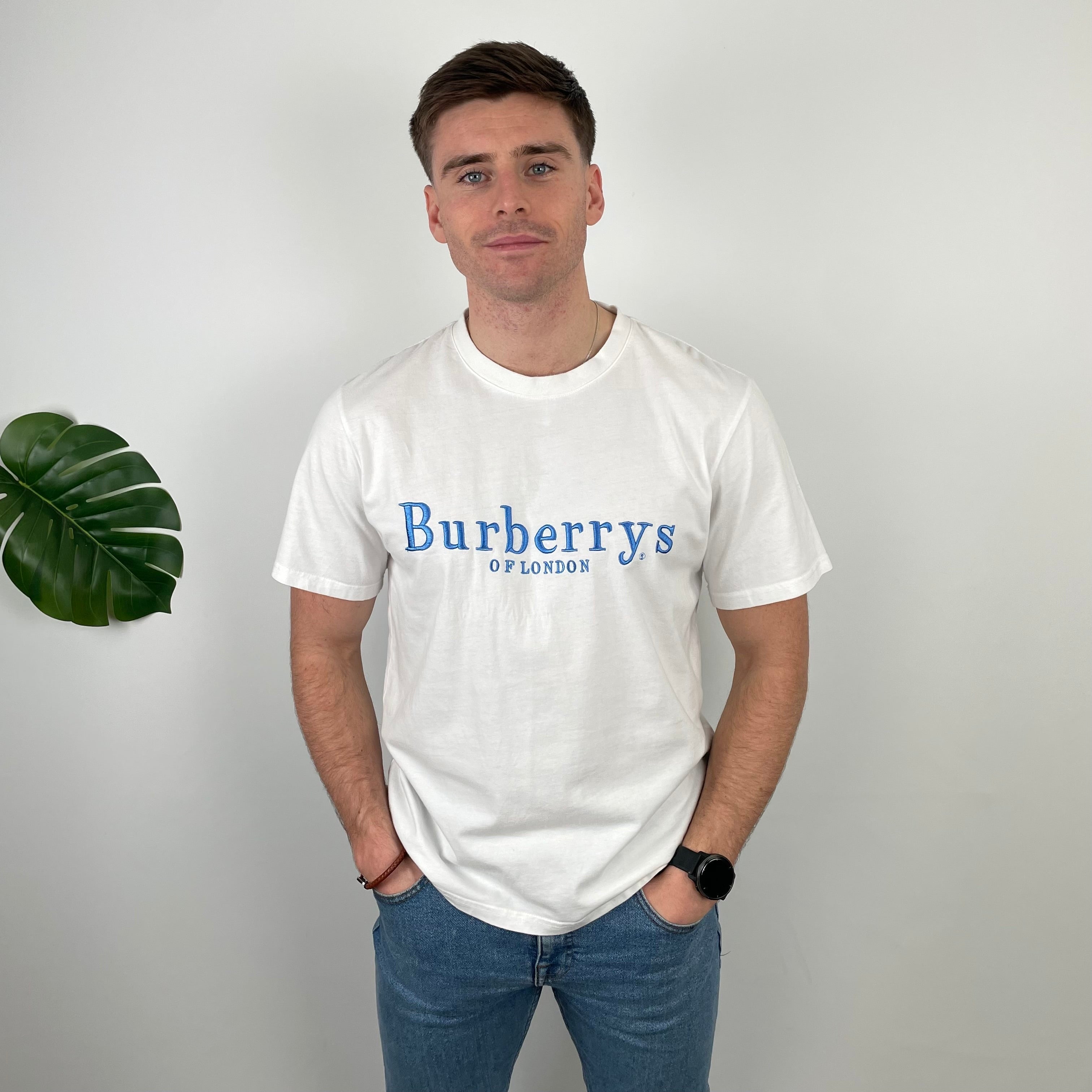 Burberry White Embroidered Spell Out T Shirt (L)