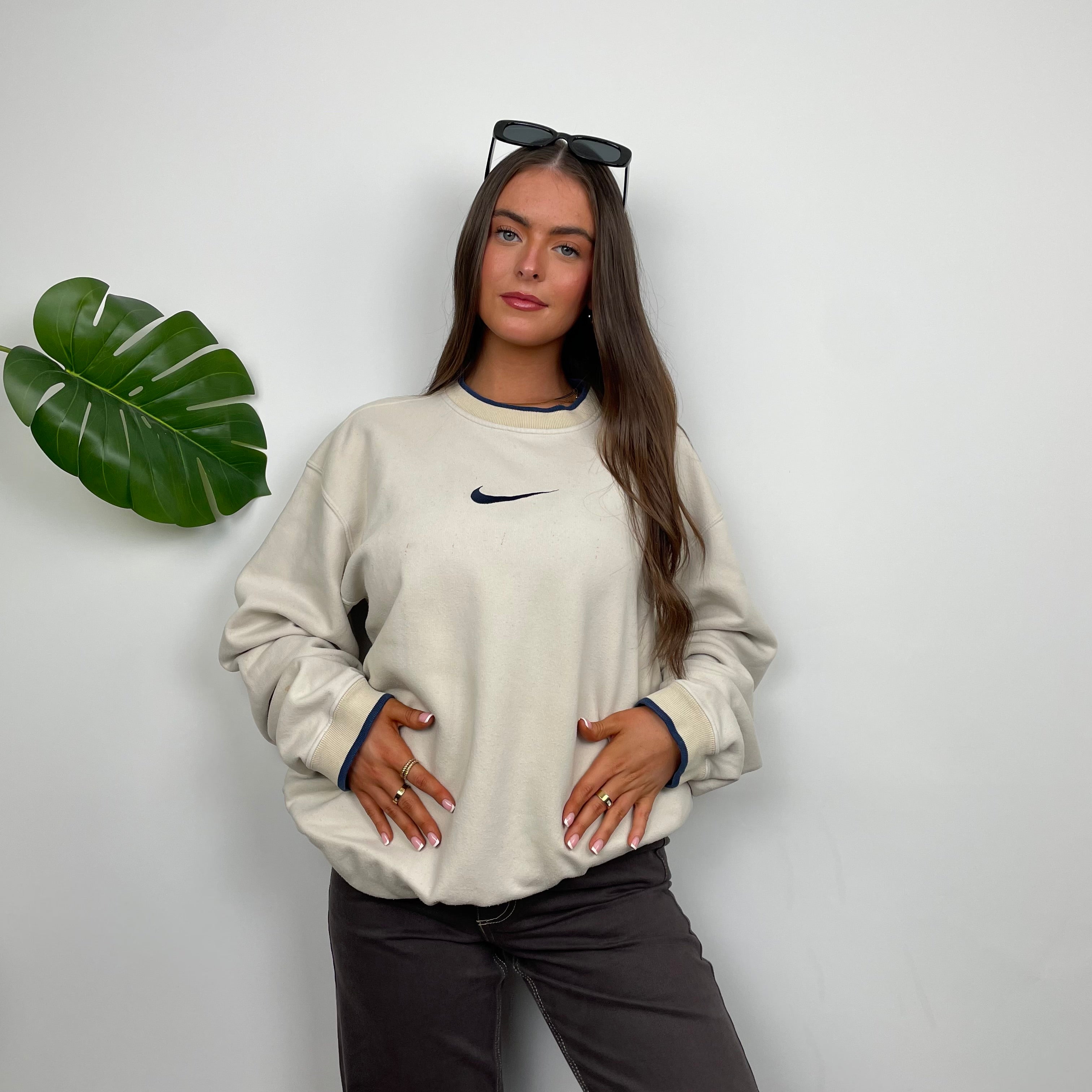 Nike Cream Embroidered Swoosh Sweatshirt (L)