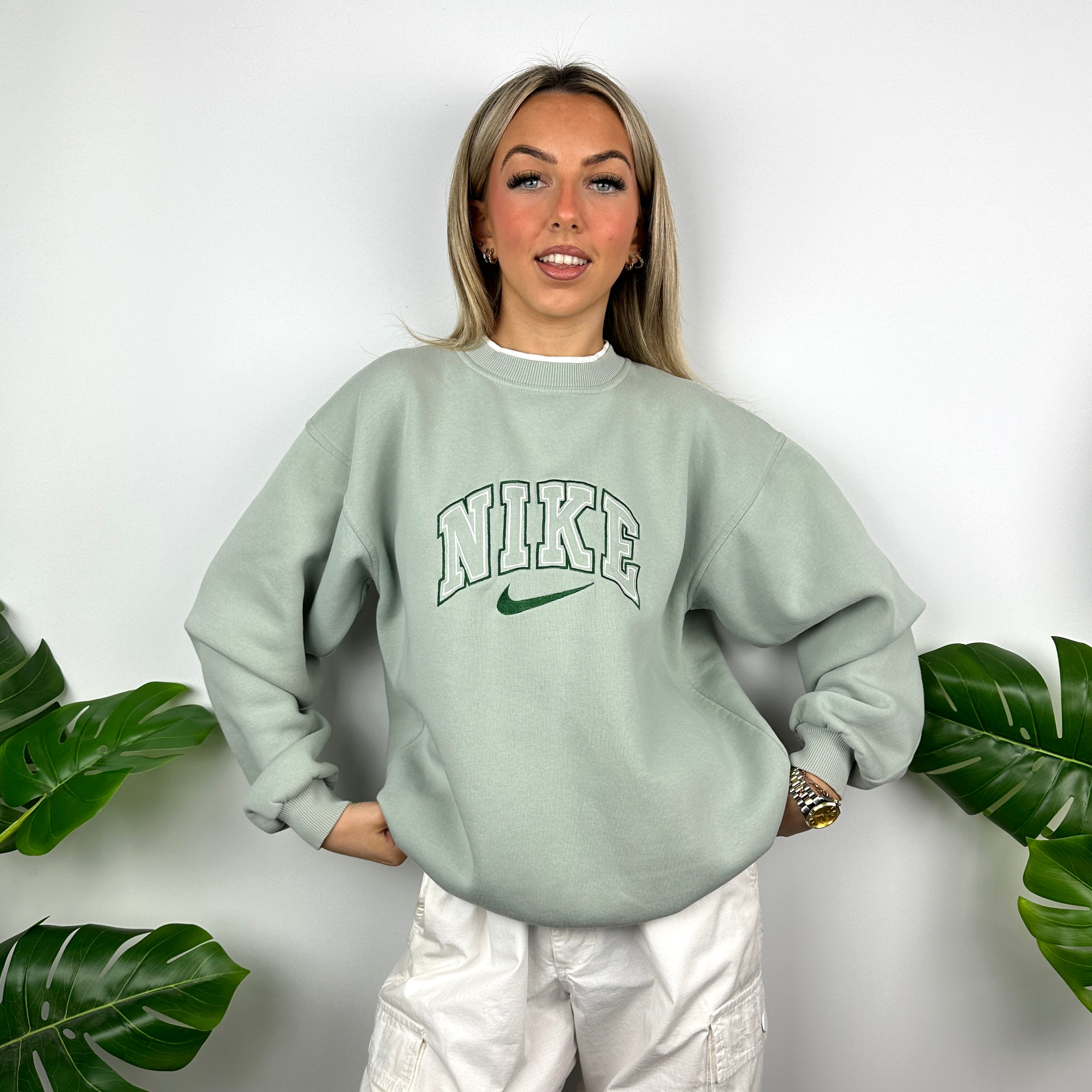 Nike Mint Green Embroidered Spell Out Sweatshirt (M)