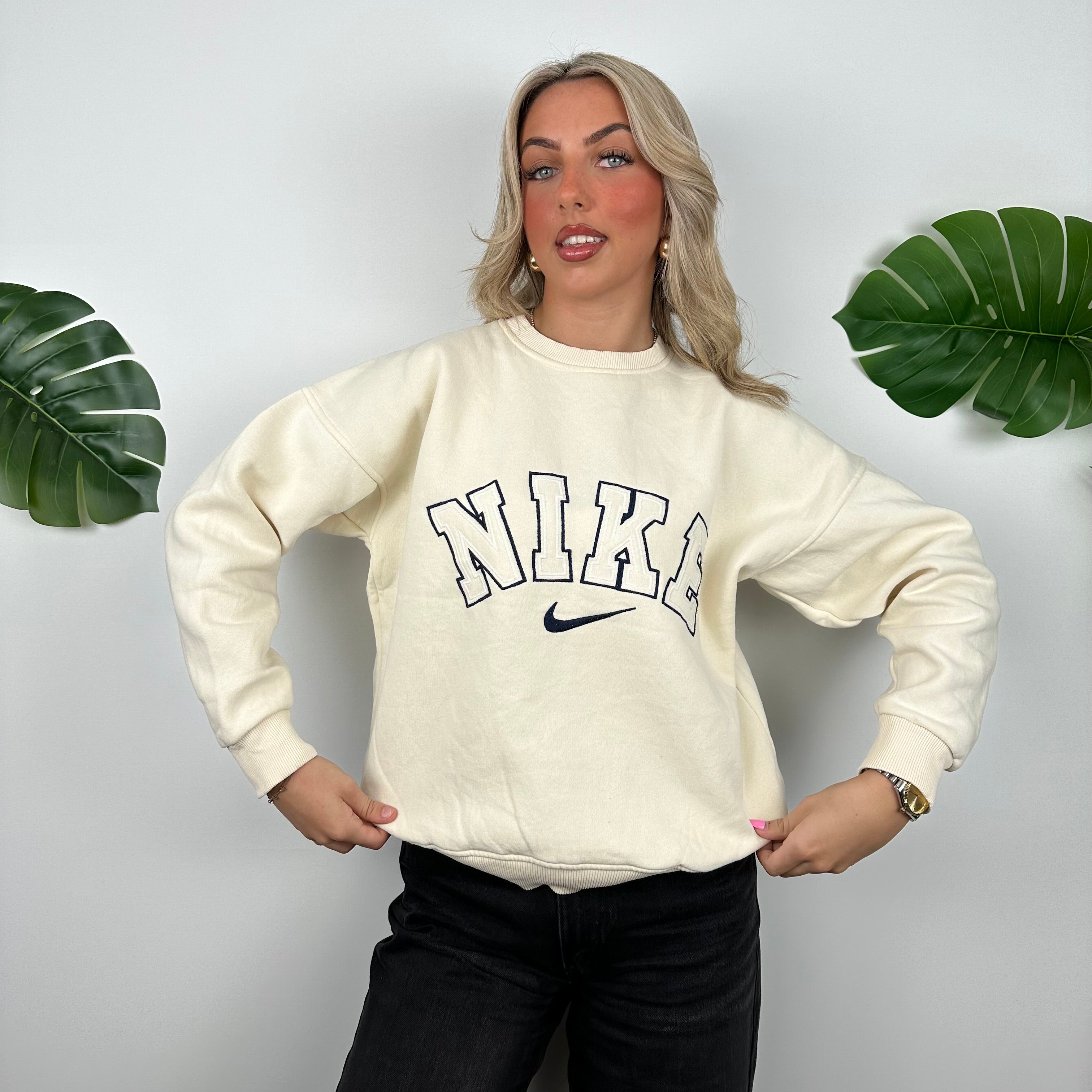 Nike Cream Embroidered Spell Out Sweatshirt (S)