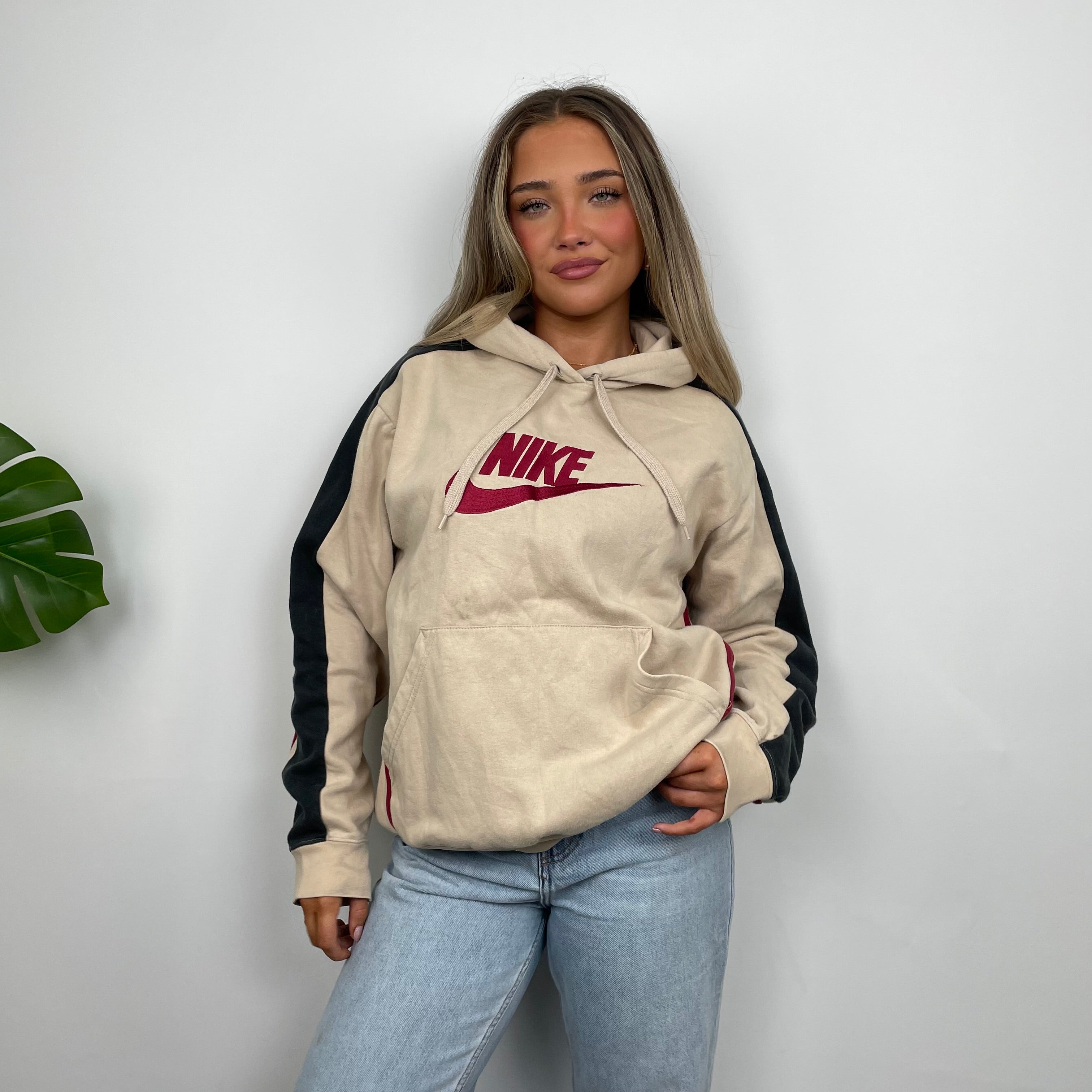 Nike Cream Embroidered Spell Out Hoodie (M)