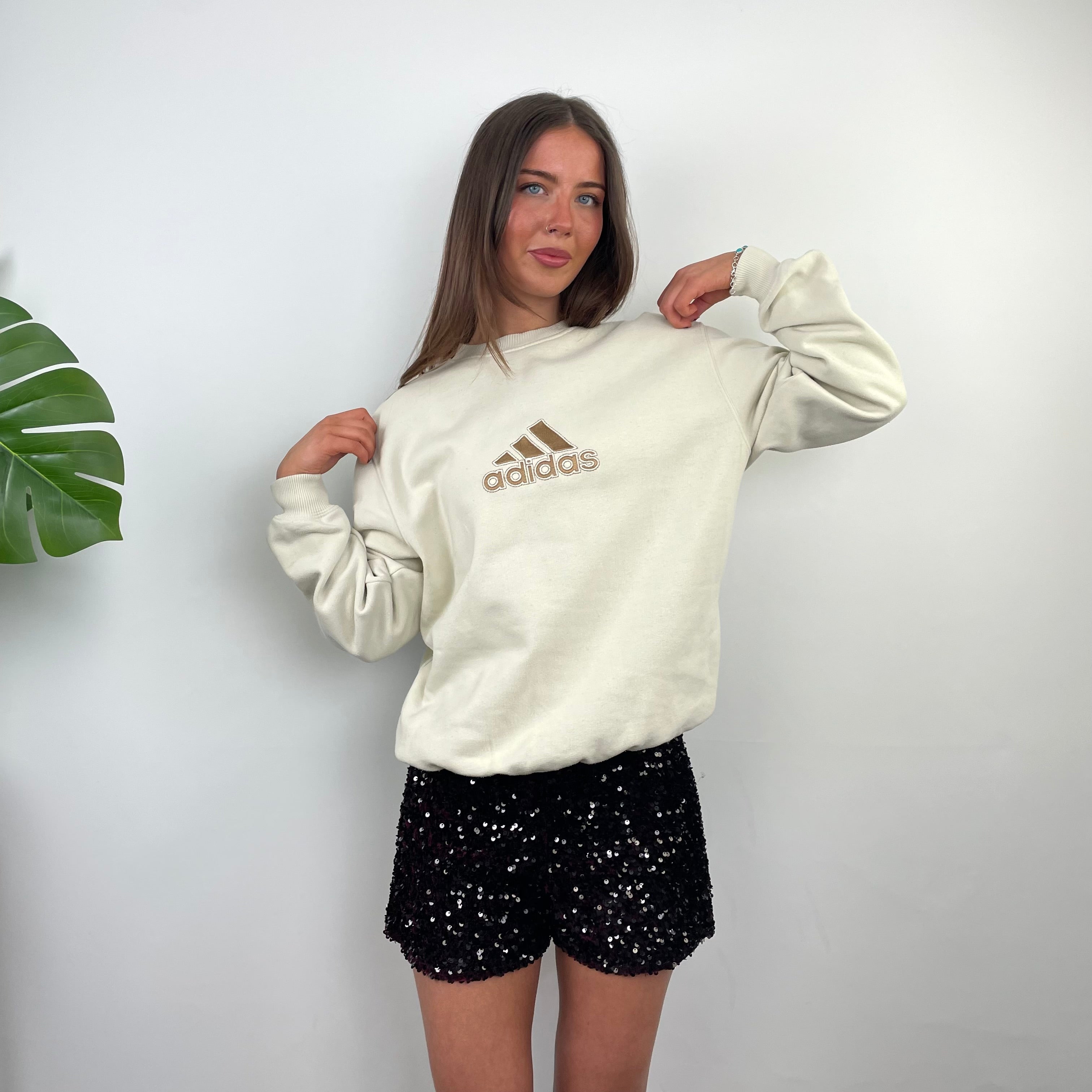 Adidas Cream Embroidered Spell Out Sweatshirt (M)