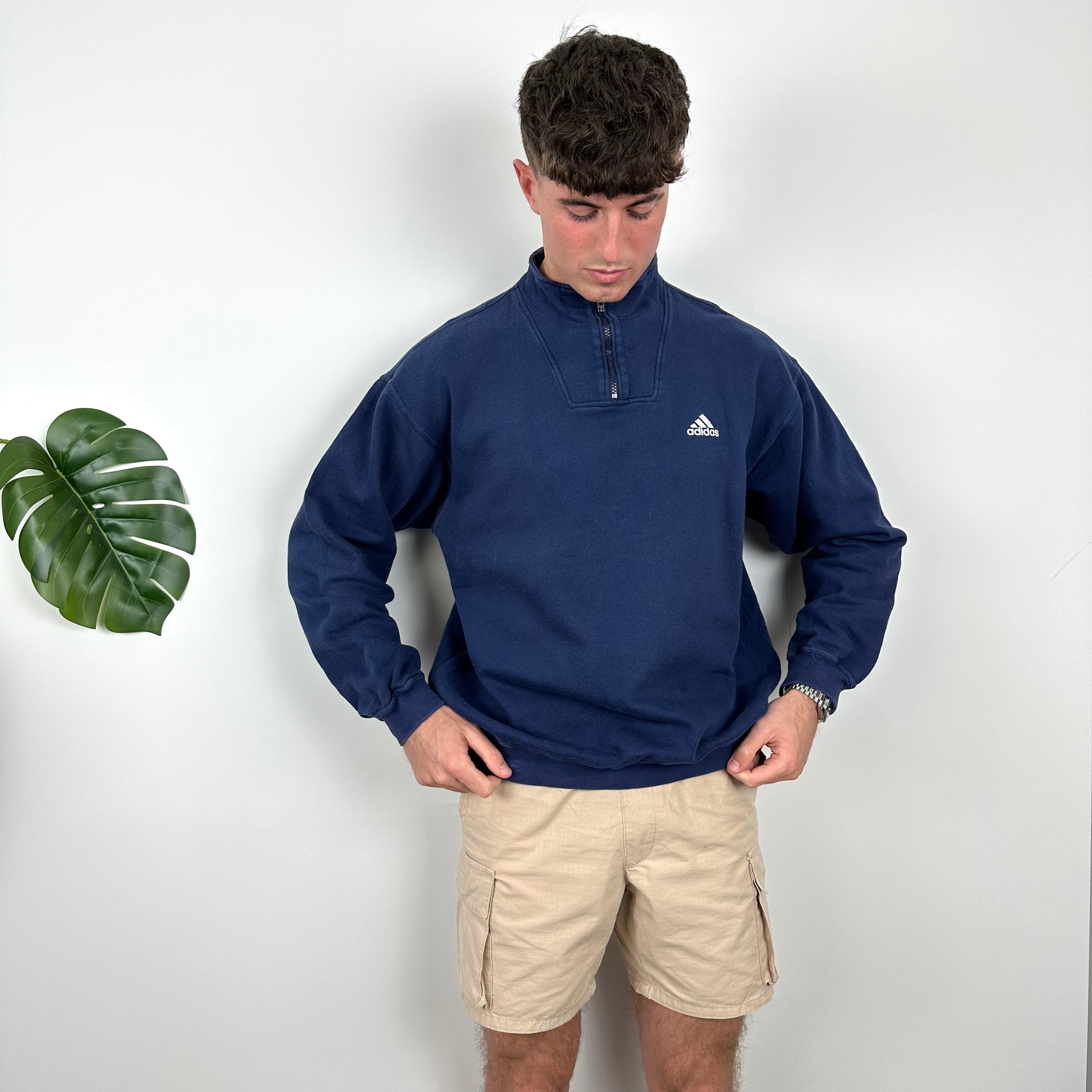 Adidas RARE Navy Embroidered Spell Out Quarter Zip Sweatshirt (L)