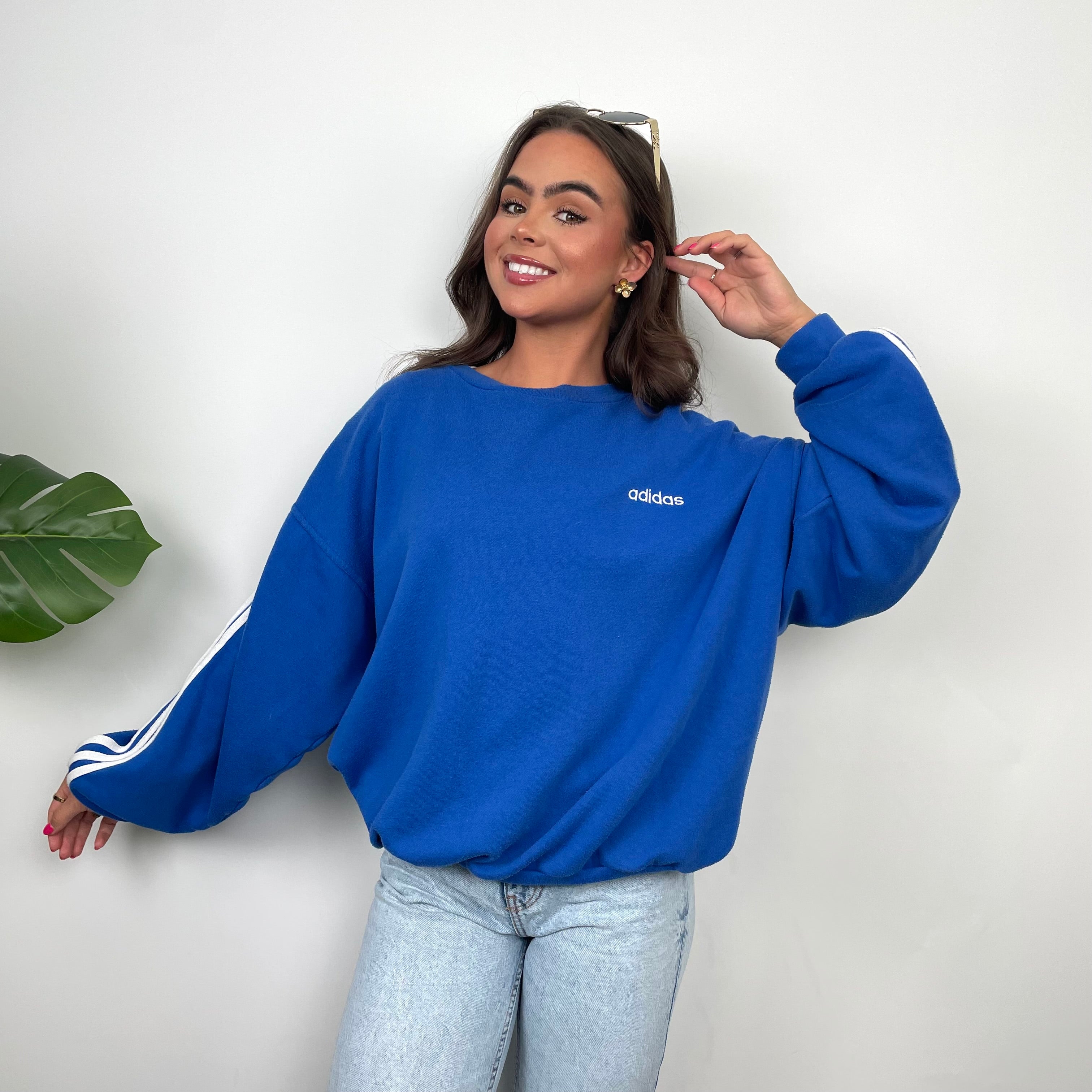 Adidas Blue Embroidered Spell Out Sweatshirt (L)