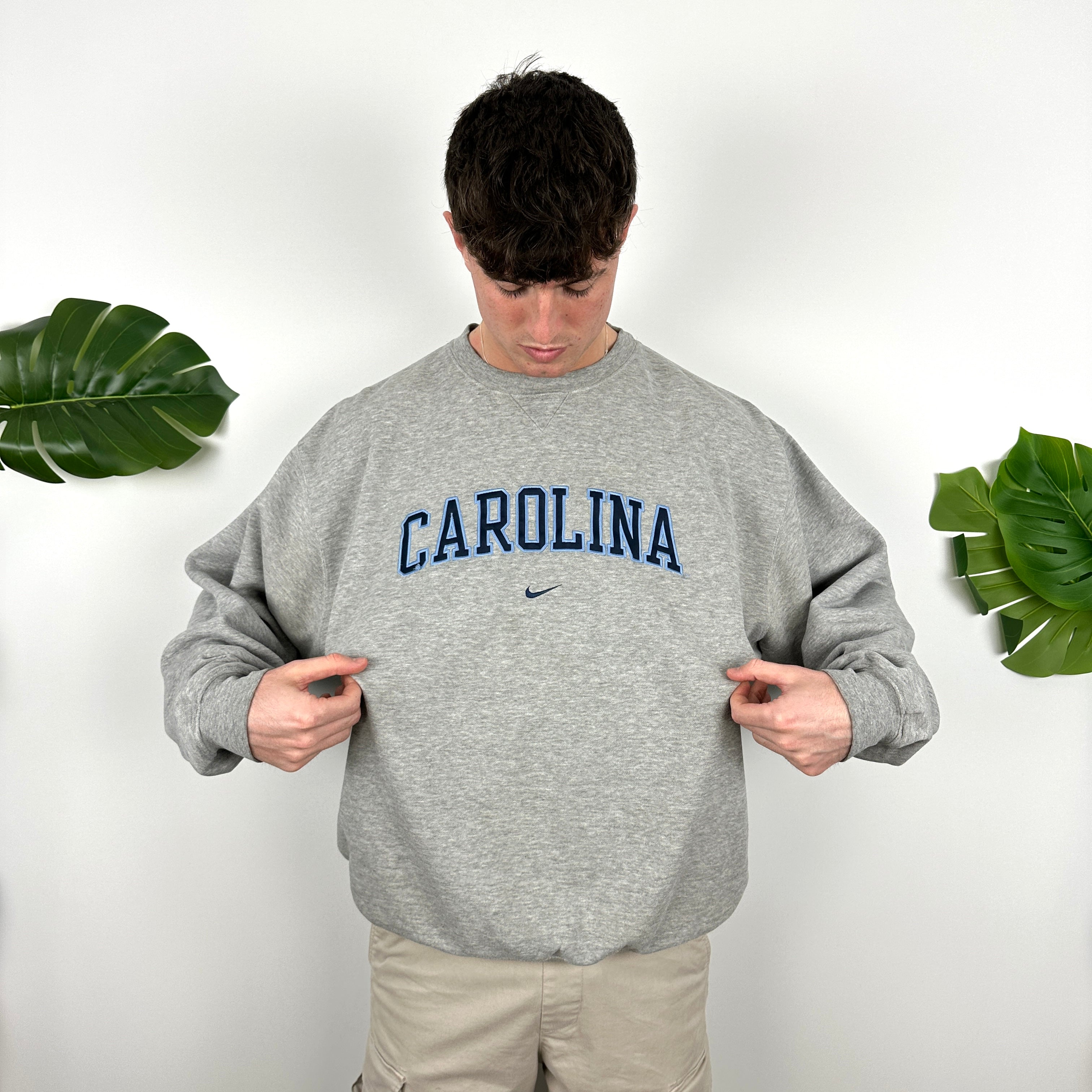 Nike x Carolina Grey Embroidered Spell Out Sweatshirt (XL)