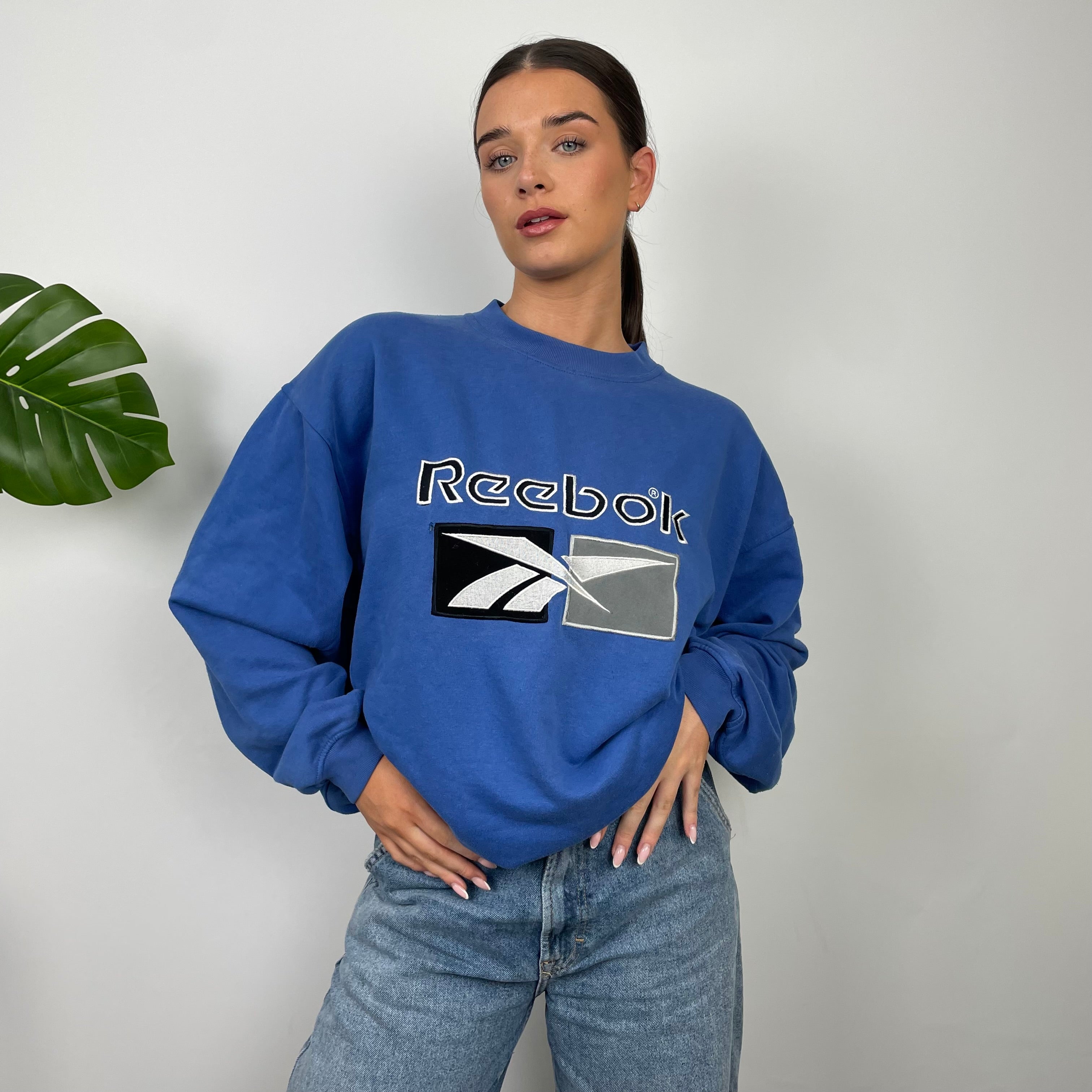 Reebok Blue Embroidered Spell Out Sweatshirt (L)