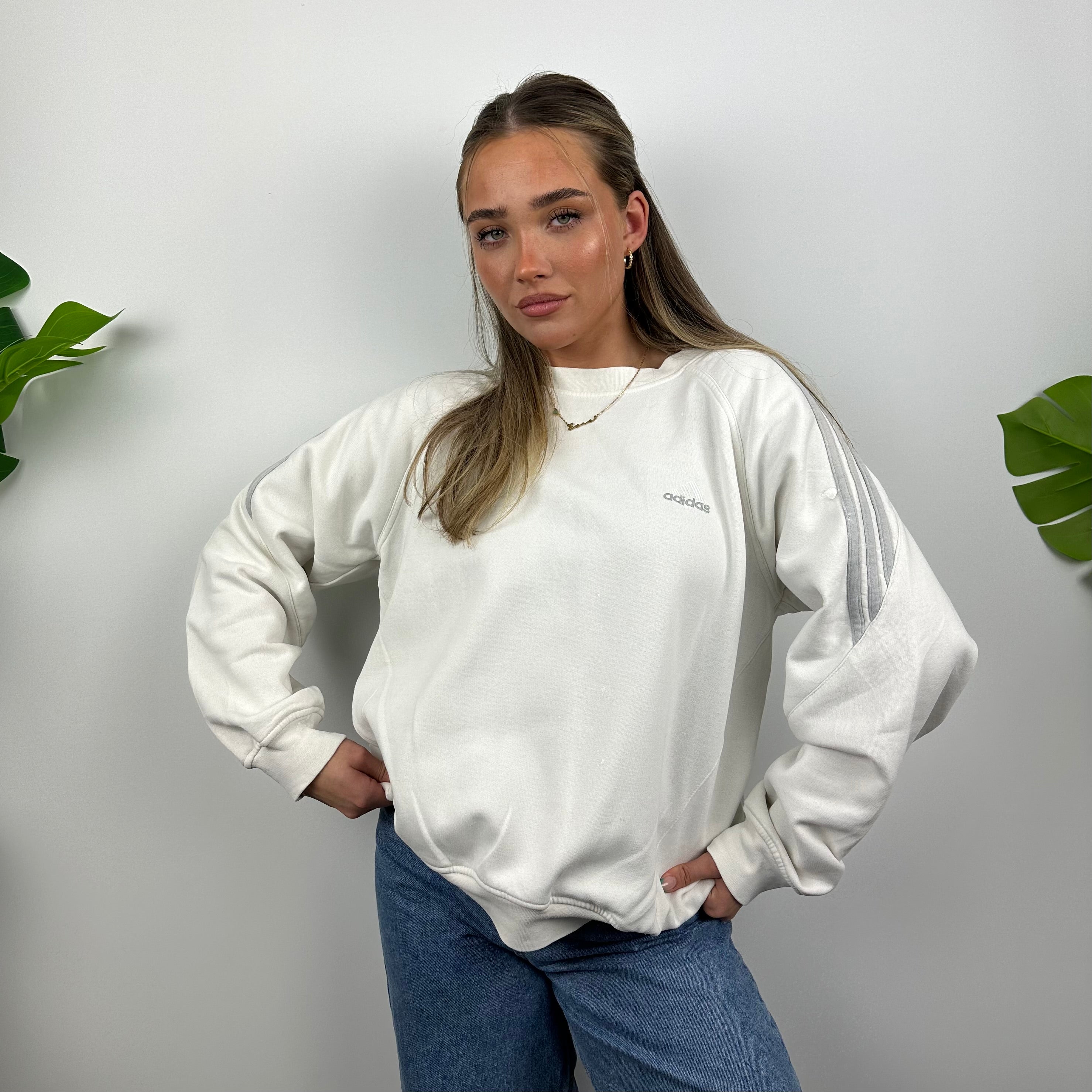 Adidas White Embroidered Spell Out Sweatshirt (S)