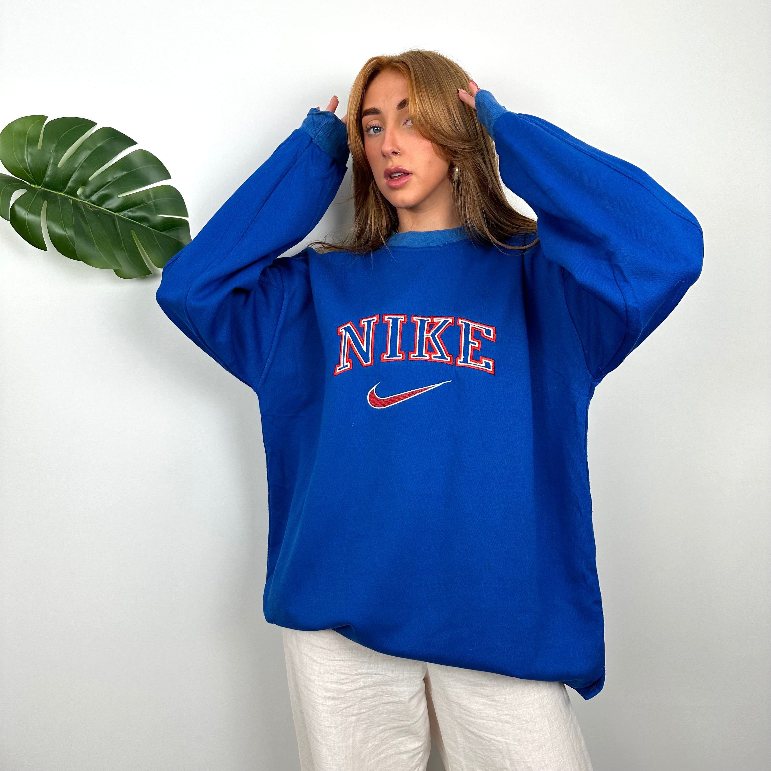 Nike Blue Embroidered Spell Out Sweatshirt (L)