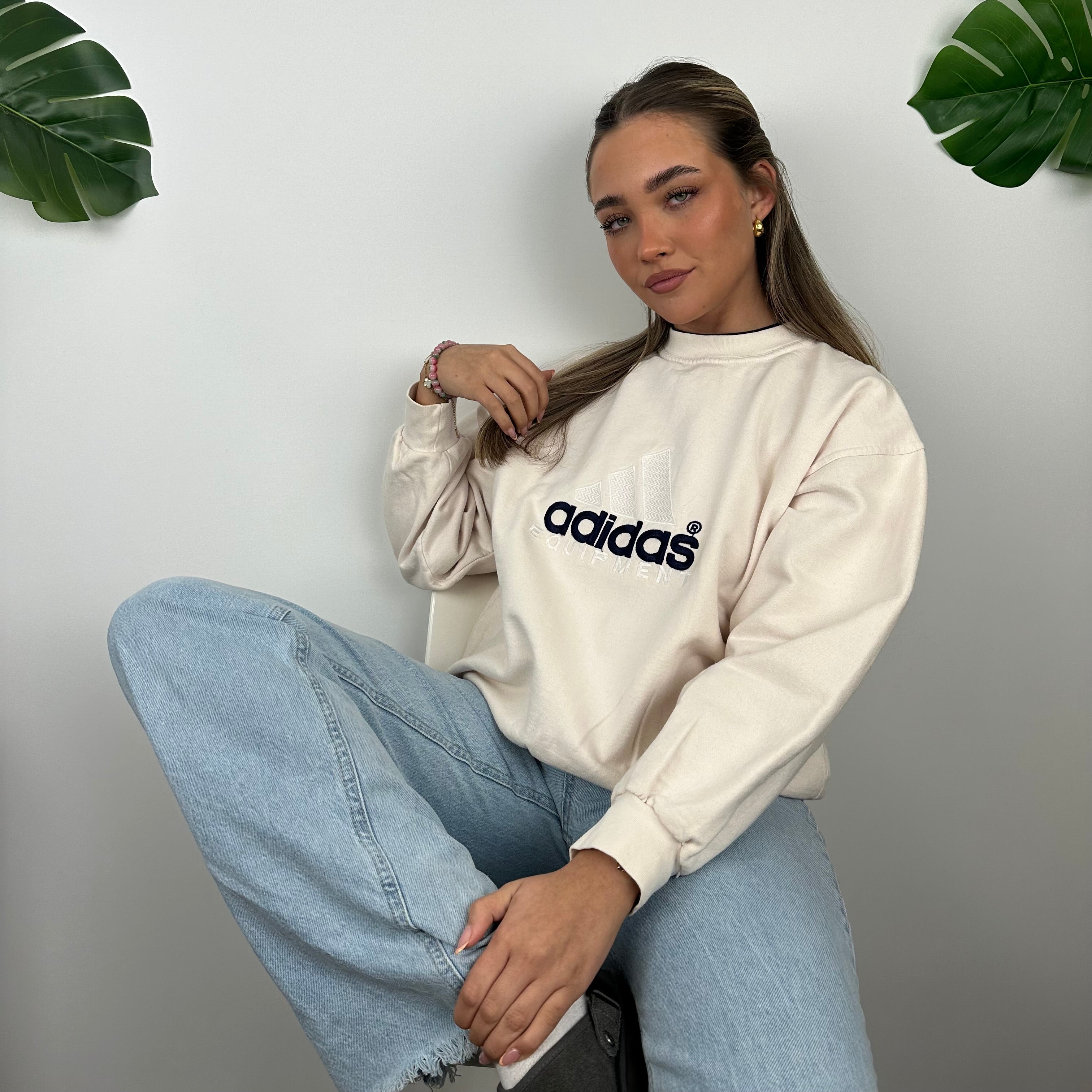 Adidas Equipment RARE Cream Embroidered Spell Out Sweatshirt (M)