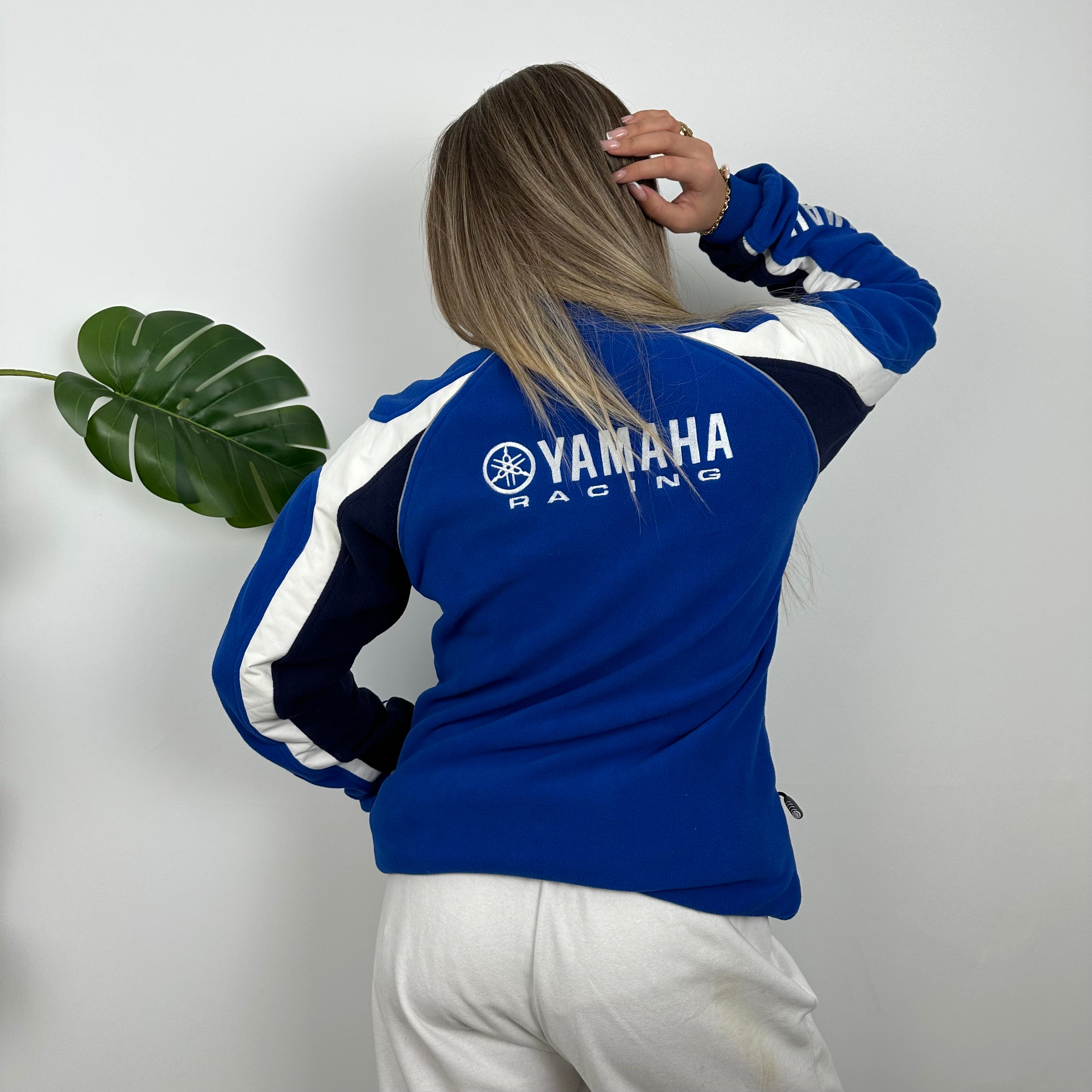 Yamaha Racing Team Blue Embroidered Spell Out Zip Up Hoodie Jacket (M)