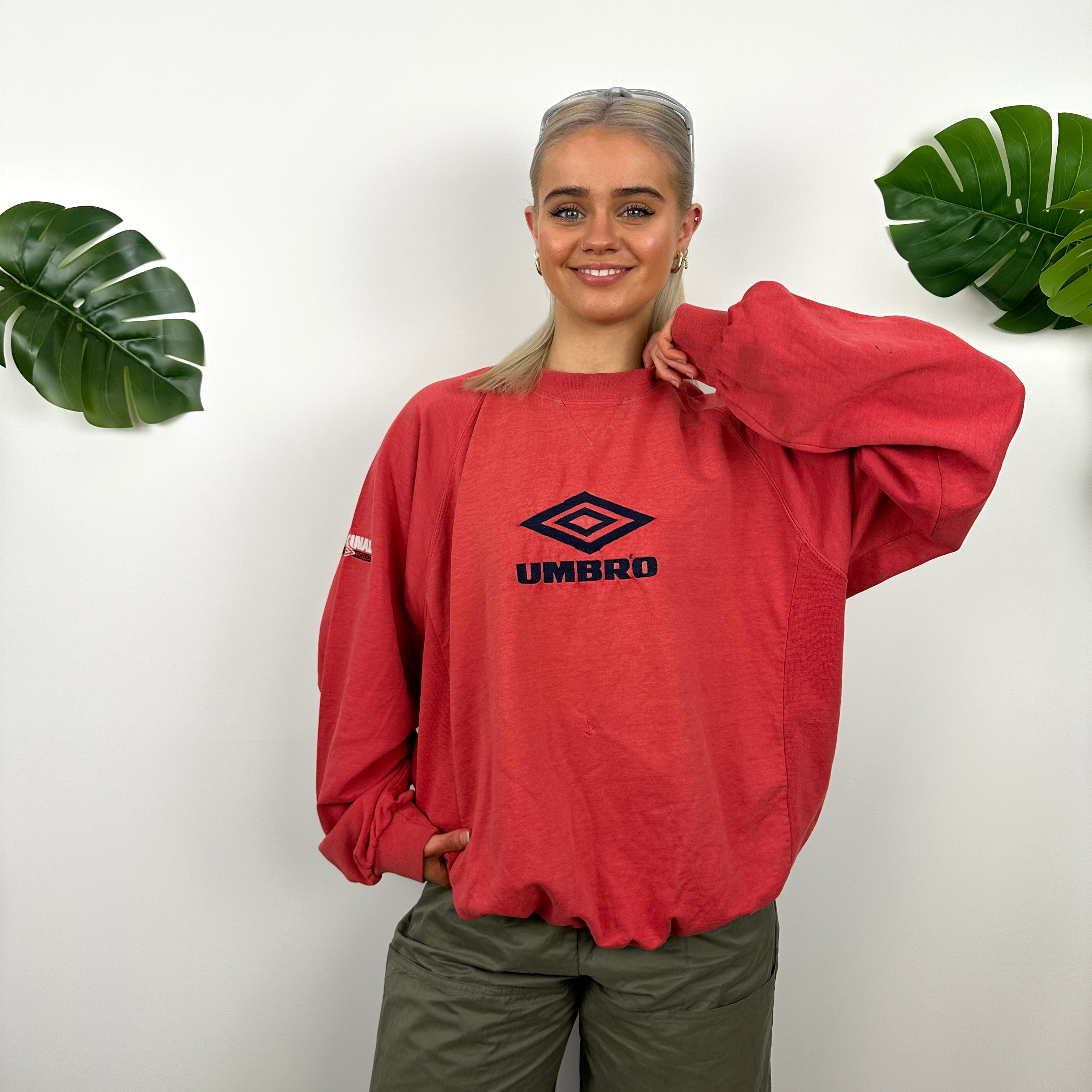 Umbro Red Embroidered Spell Out Sweatshirt (L)