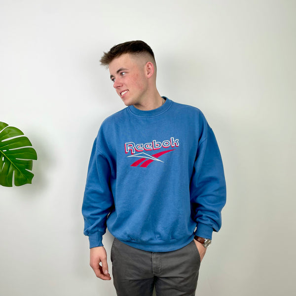 Reebok RARE Blue Embroidered Spell Out Sweatshirt (L)