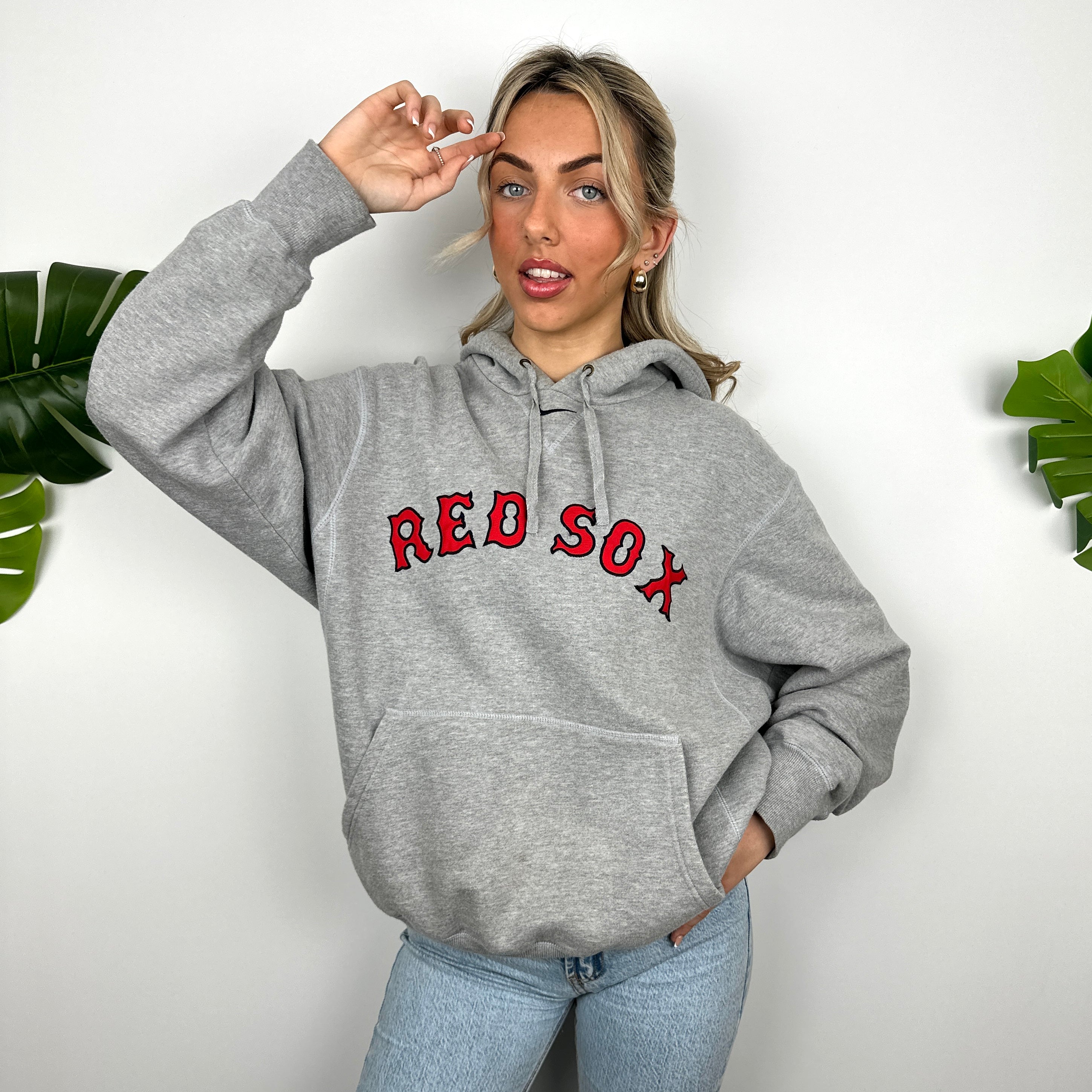 Nike X Boston Red Sox Grey Embroidered Spell Out Hoodie (M)