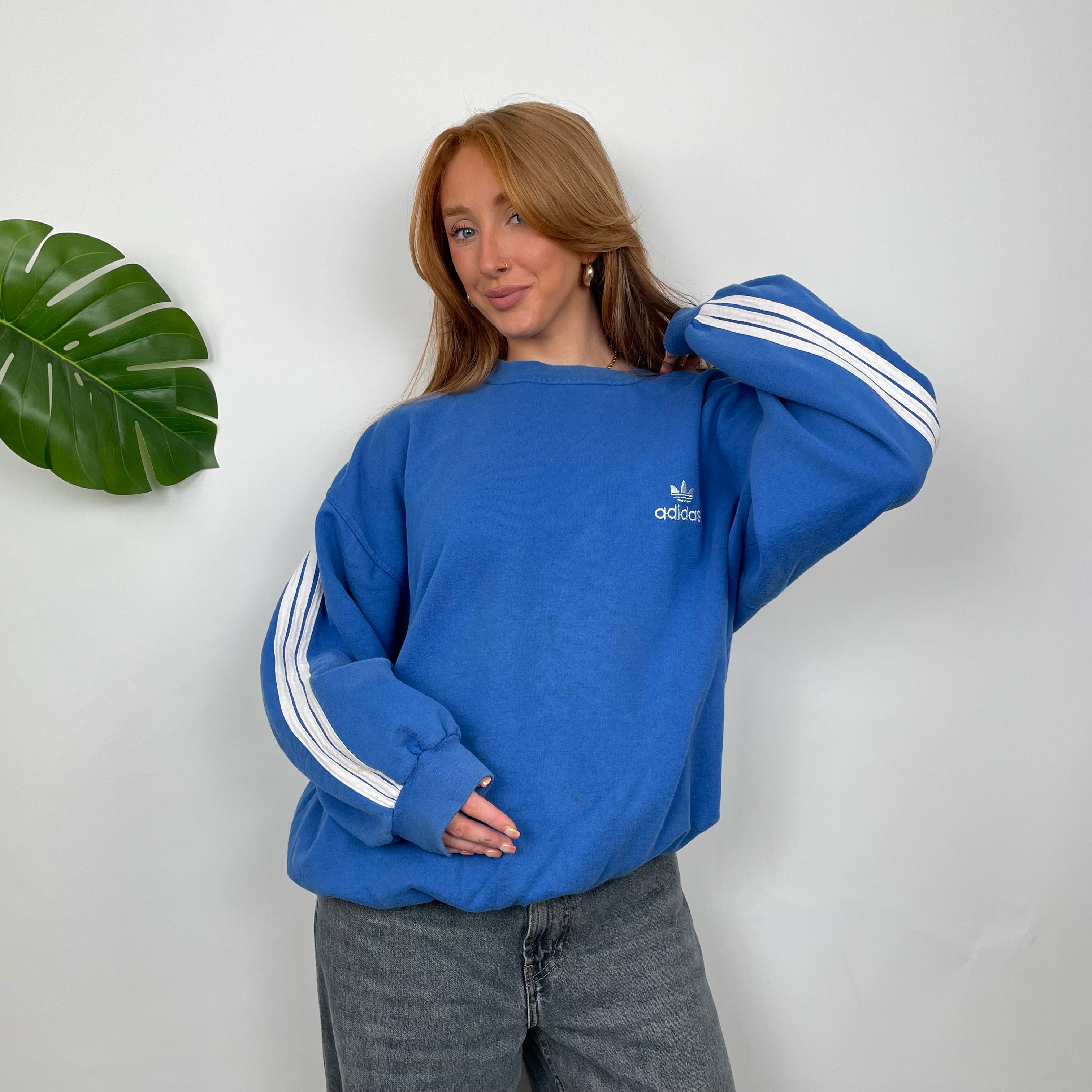 Adidas Blue Embroidered Spell Out Sweatshirt (XXL)