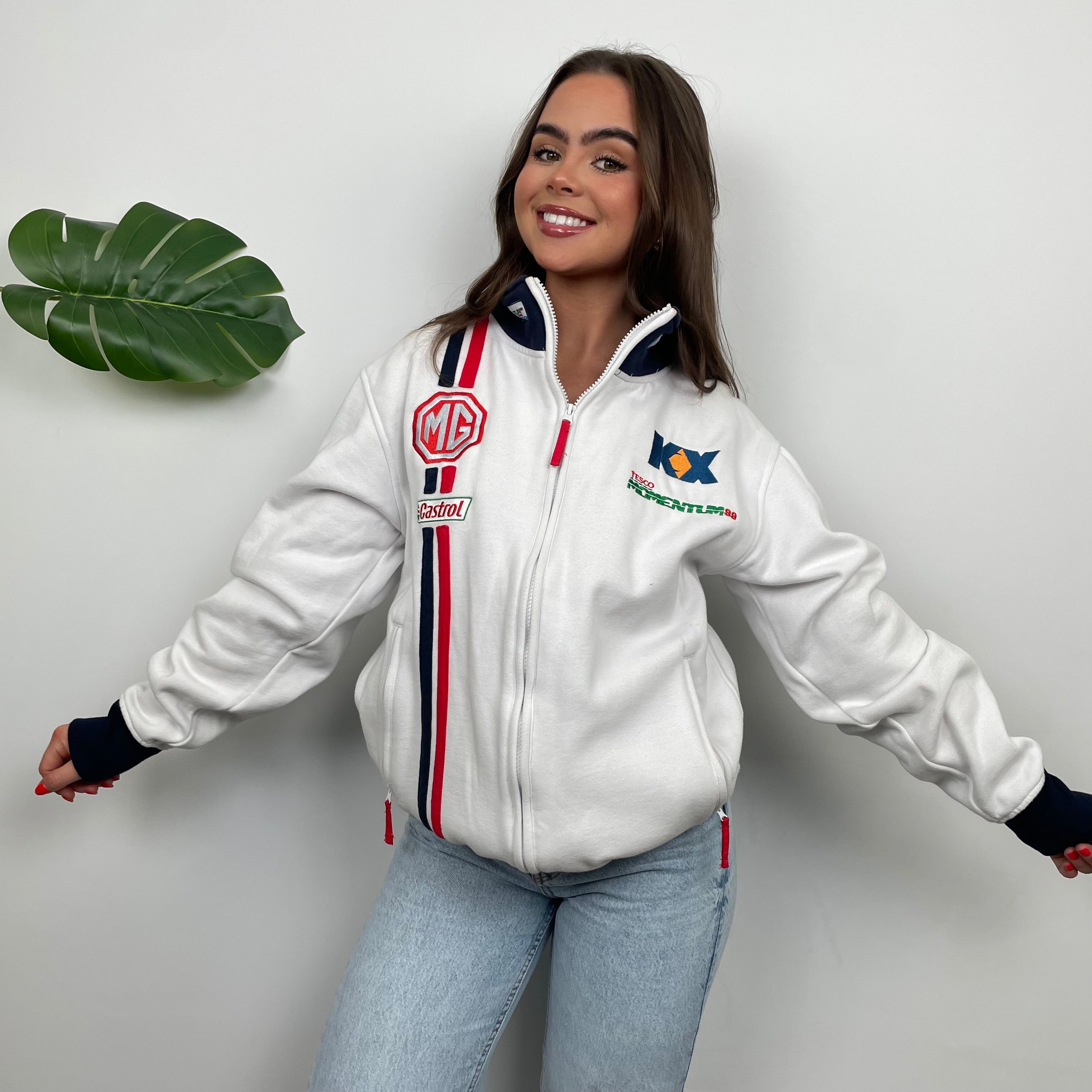 MG Racing White Embroidered Spell Out Zip Up Jacket (L)