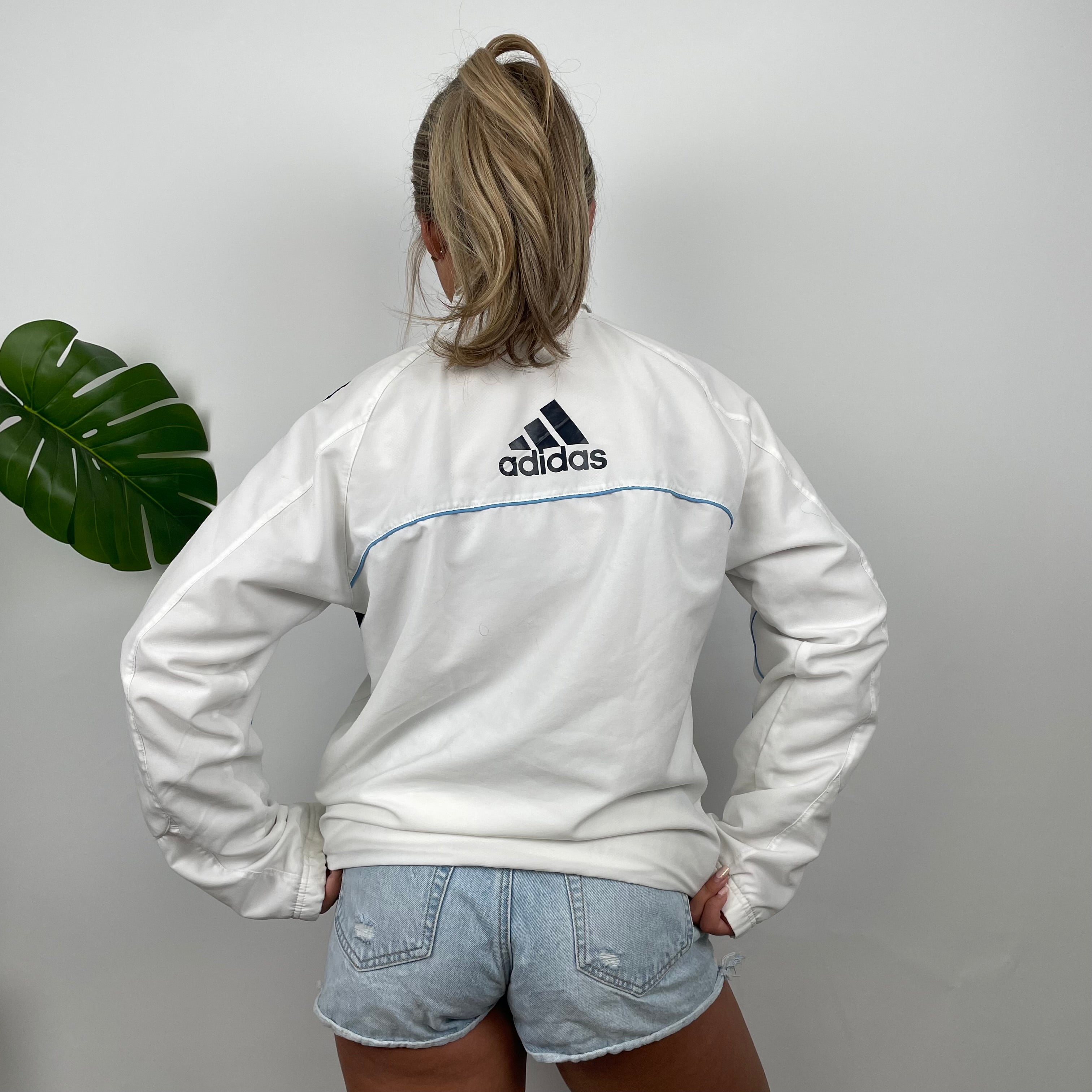 Adidas Embroidered Spell Out White Zip Up Track Jacket (S)