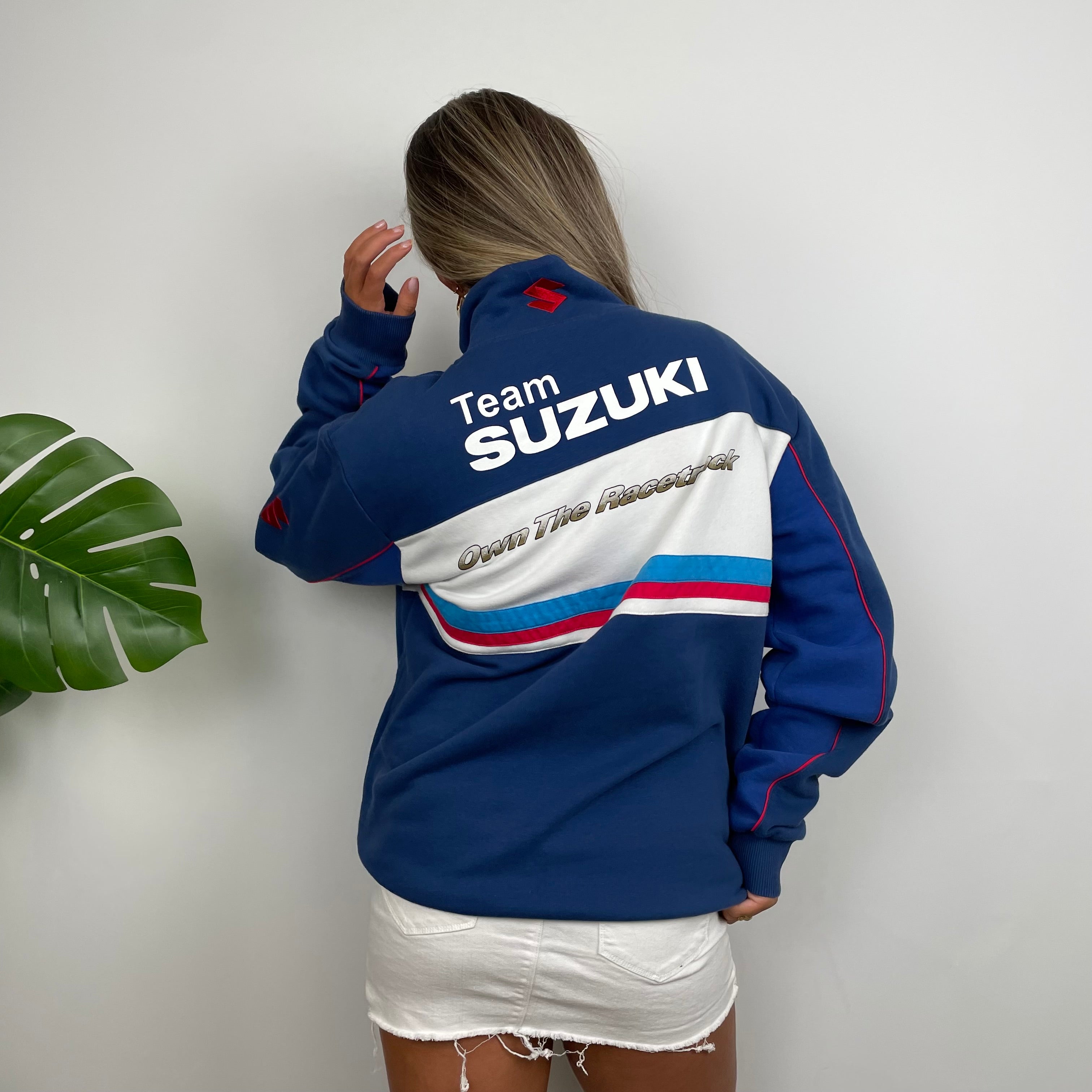 Suzuki Racing Blue Embroidered Spell Out Zip Up Jacket (XL)