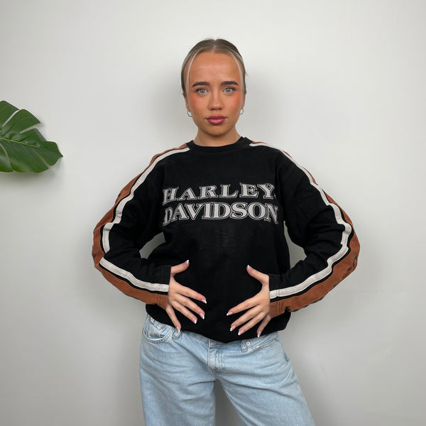 Harley Davidson RARE Black Embroidered Spell Out Sweatshirt (L)