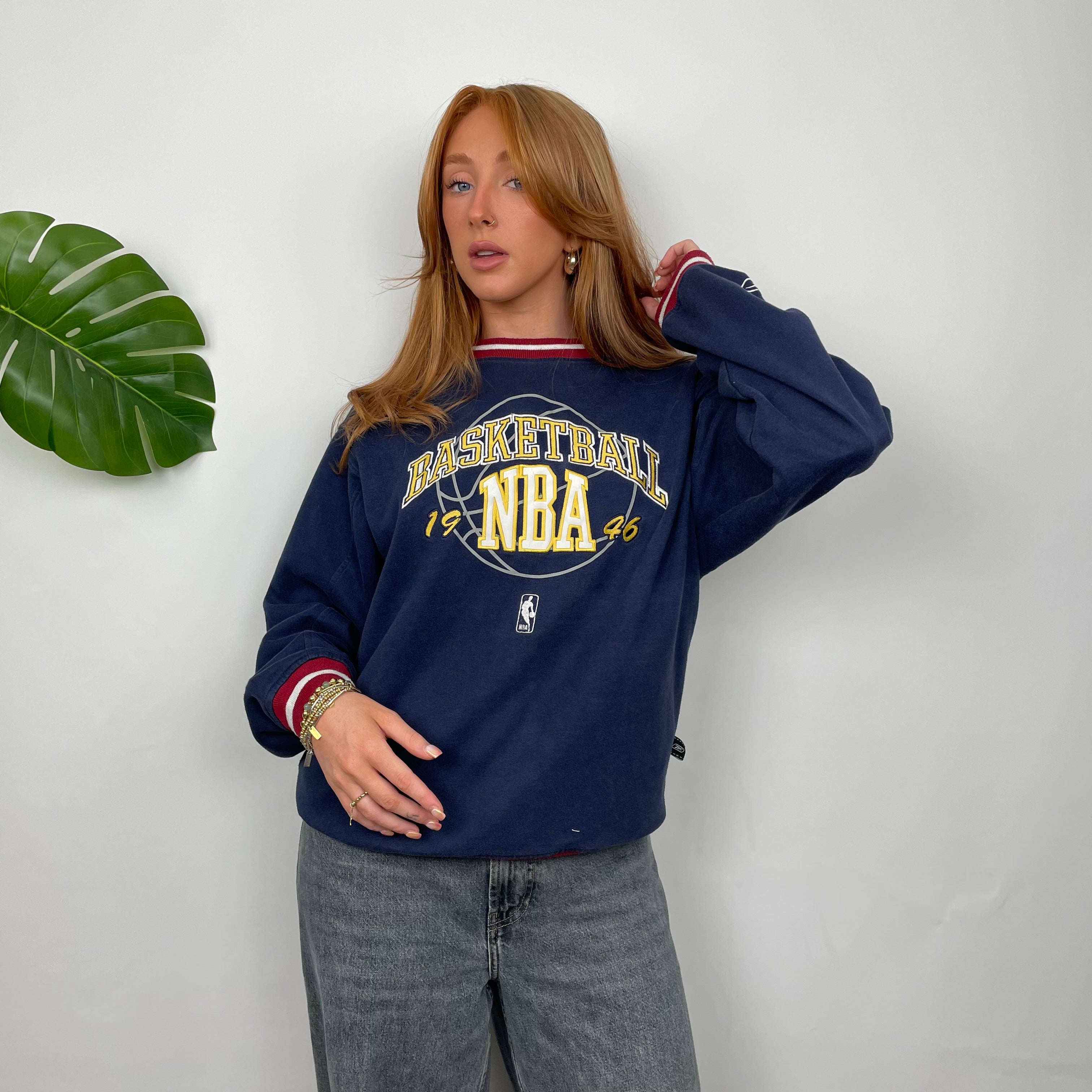 Reebok x Basketball NBA Navy Embroidered Spell Out Sweatshirt (S)