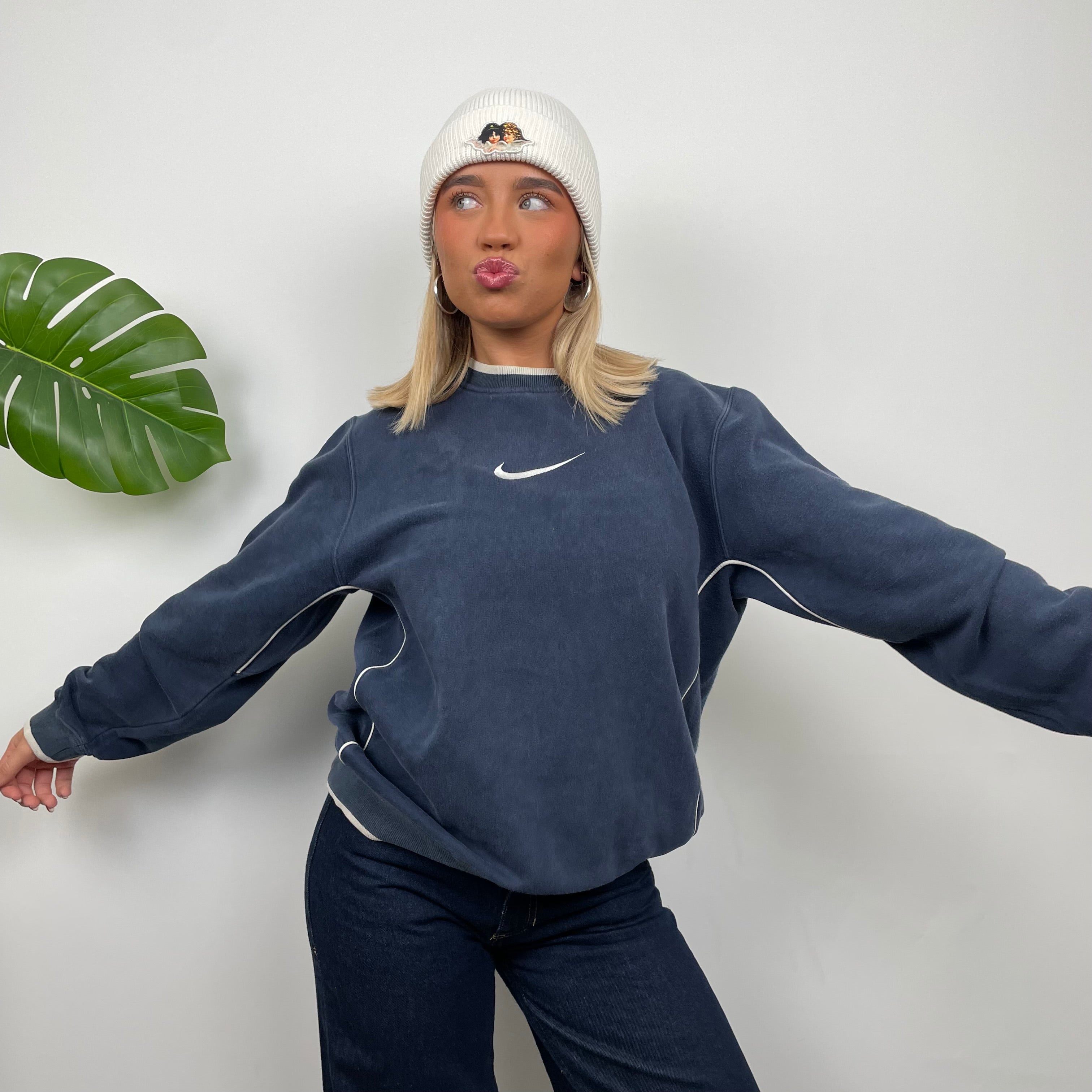 Nike Navy Embroidered Swoosh Sweatshirt (S)