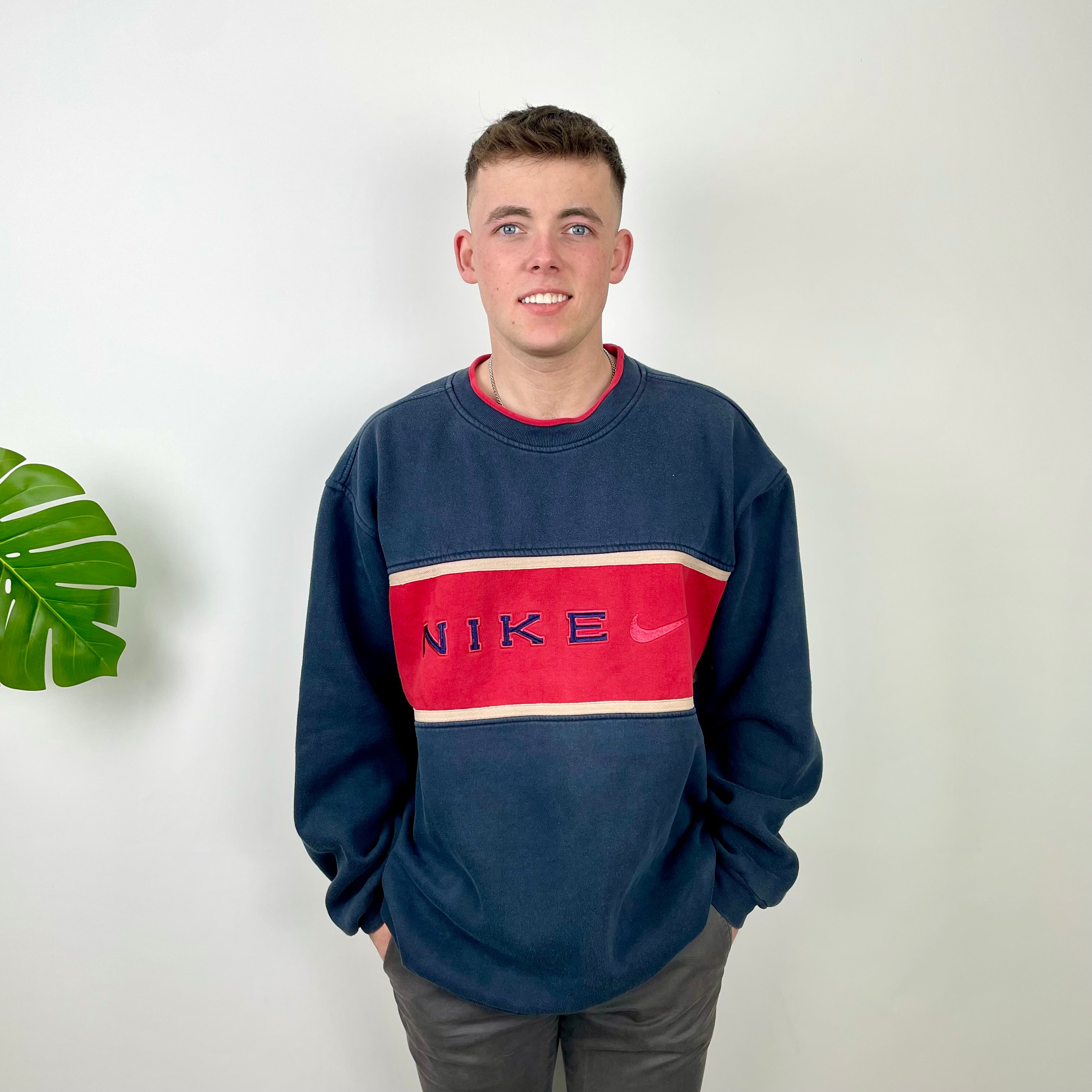 Nike Navy Embroidered Swoosh Sweatshirt (XL)