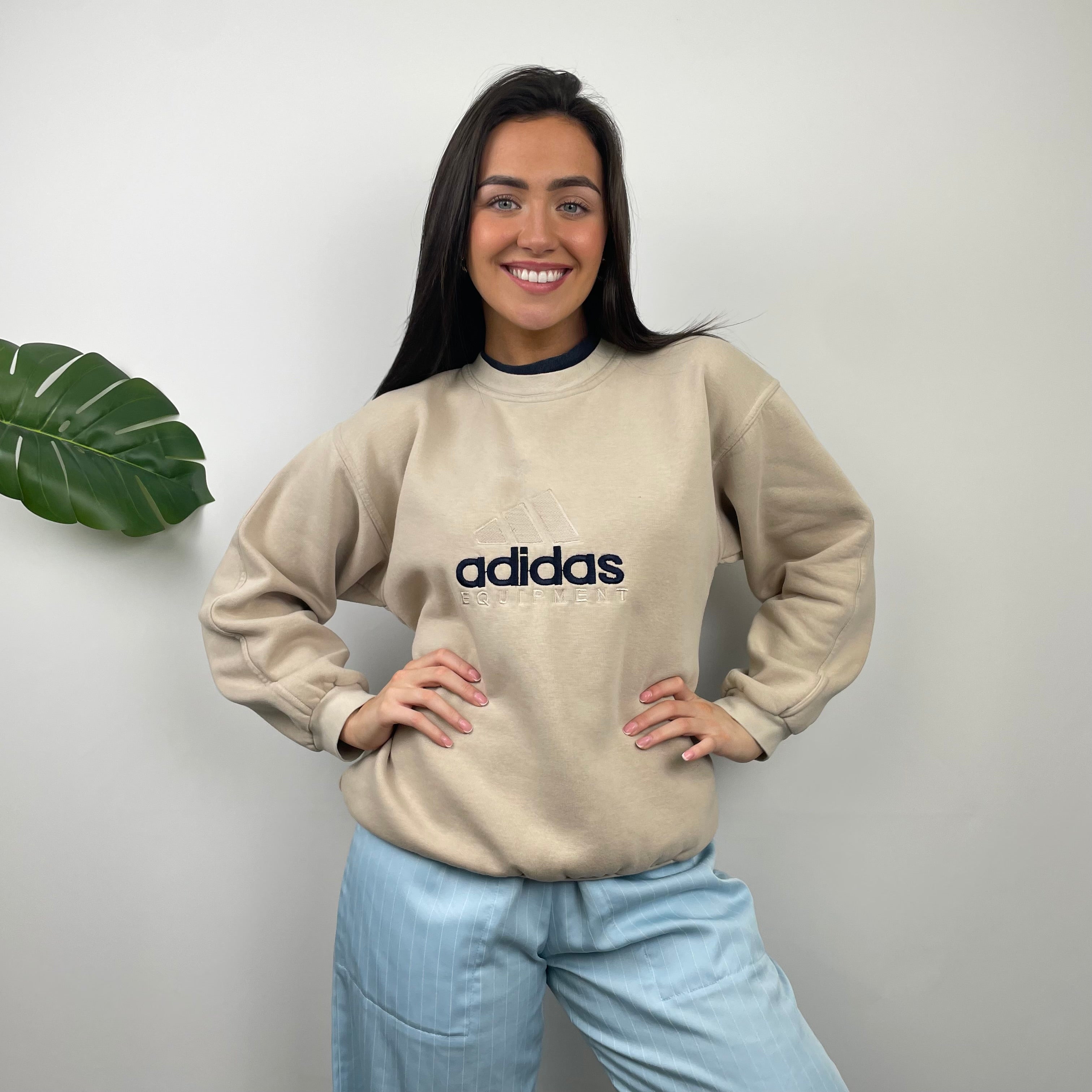 Adidas Equipment RARE Tan Beige Embroidered Spell Out Sweatshirt (M)