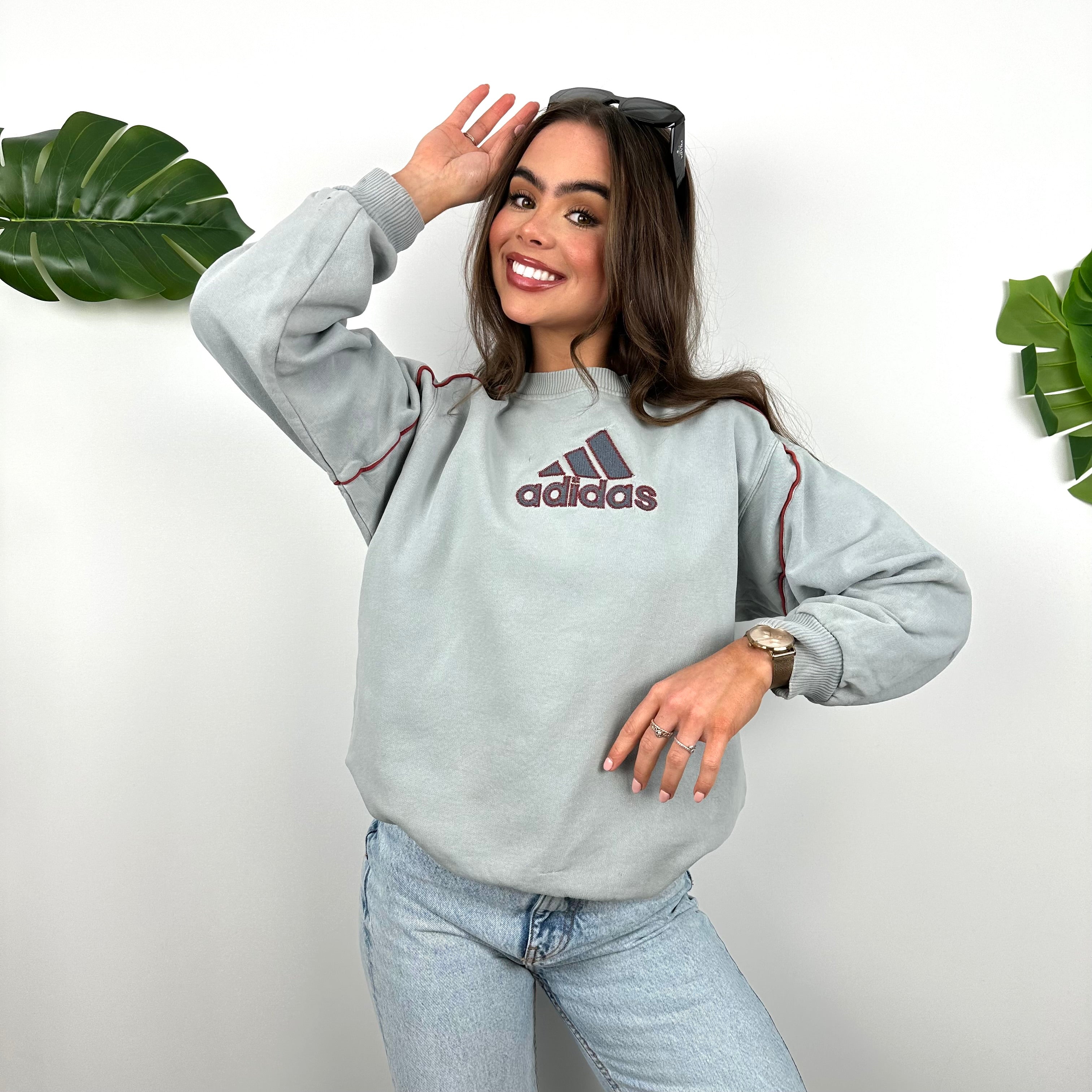 Adidas Baby Blue Embroidered Spell Out Sweatshirt (S)